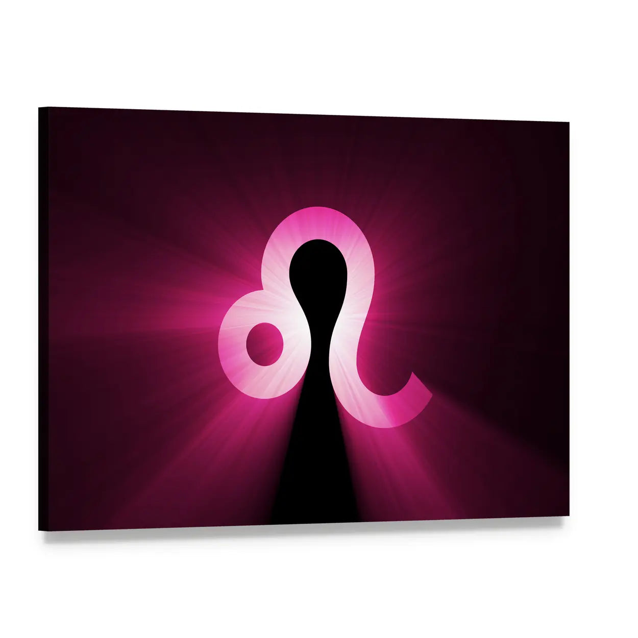 Glowing Leo Zodiac Symbol Canvas Wall Art, single panel gallery wrapped canvas, angled product view