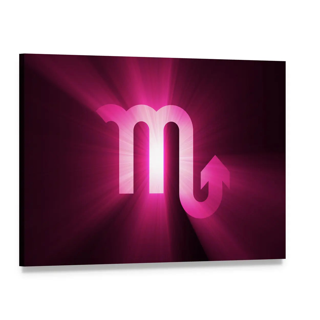 Glowing Scorpio Zodiac Glyph Canvas Wall Art, single panel gallery wrapped canvas, angled product view
