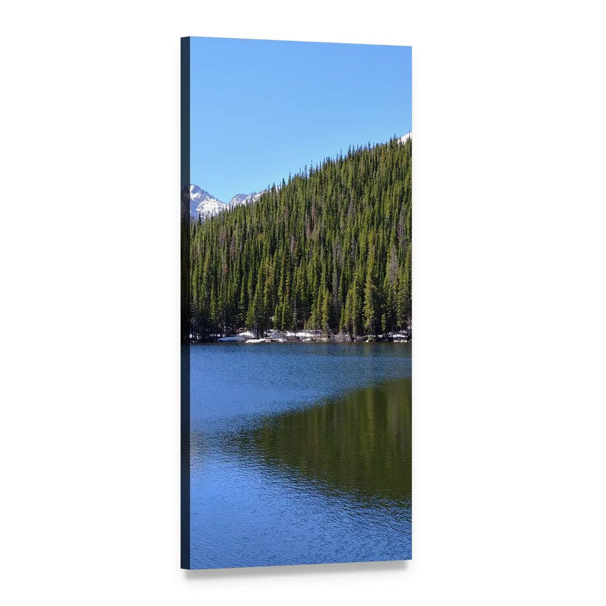 Bear Lake Forest Reflection Vertical Canvas Wall Art, 1 panel 1 Vertical layout gallery wrapped canvas set, angled product view