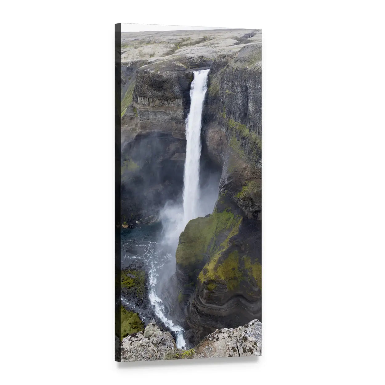 Icelandic Waterfall in Deep Canyon Vertical Canvas Wall Art, 1 panel 1 Vertical layout gallery wrapped canvas set, angled product view