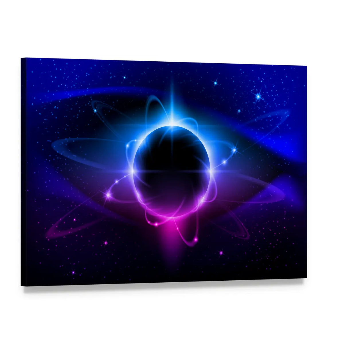 Blue Nebula with Central Black Sphere Canvas Wall Art, single panel gallery wrapped canvas, angled product view