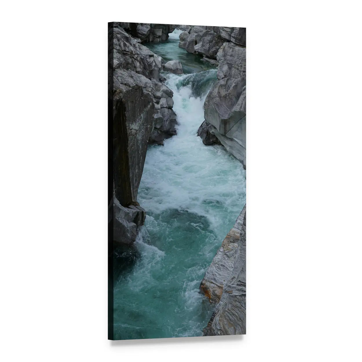 Turquoise Rapids in a Narrow Gorge Vertical Canvas Wall Art, 1 panel 1 Vertical layout gallery wrapped canvas set, angled product view