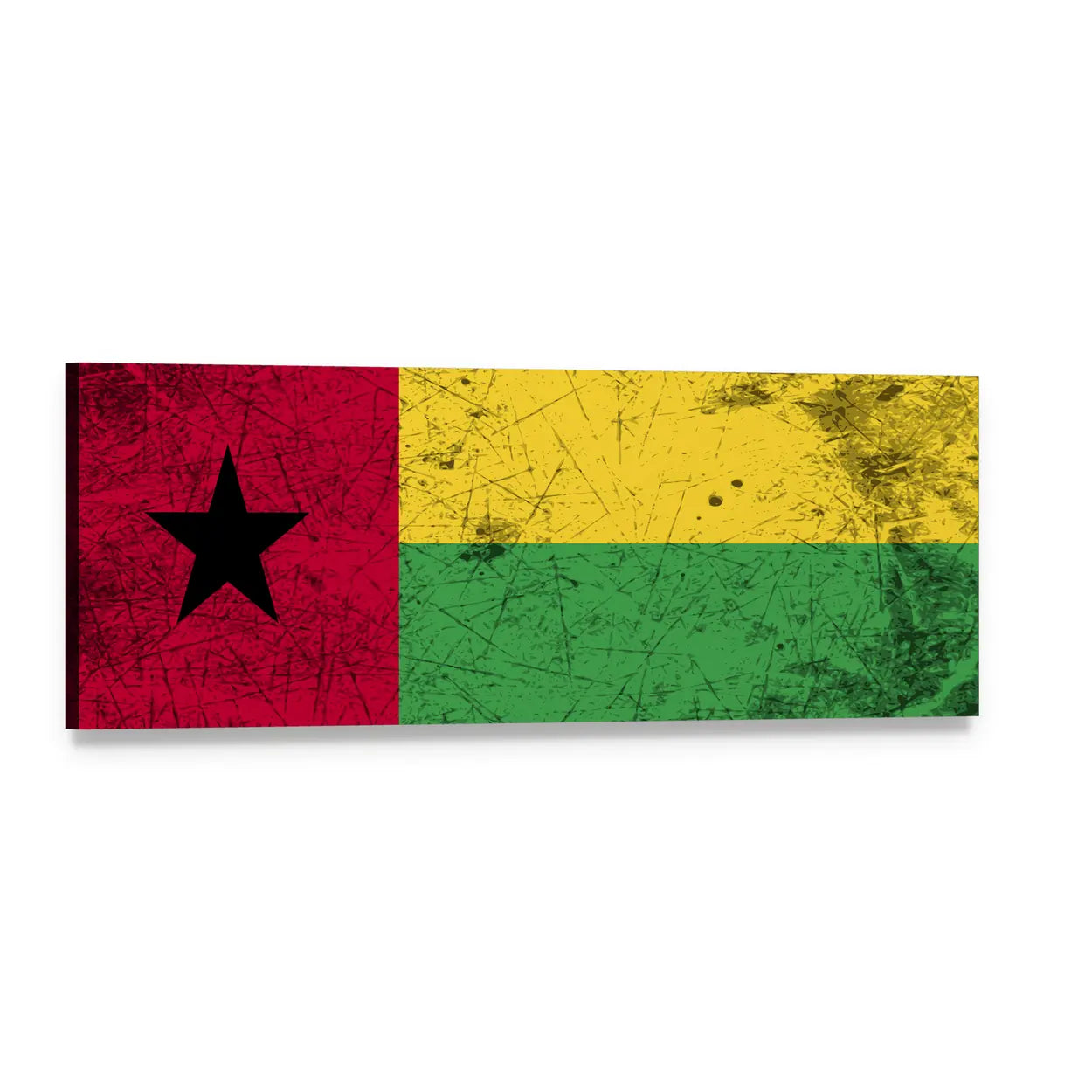 Distressed Guinea-bissau Flag Panoramic Canvas Wall Art, single panel gallery wrapped canvas, angled product view