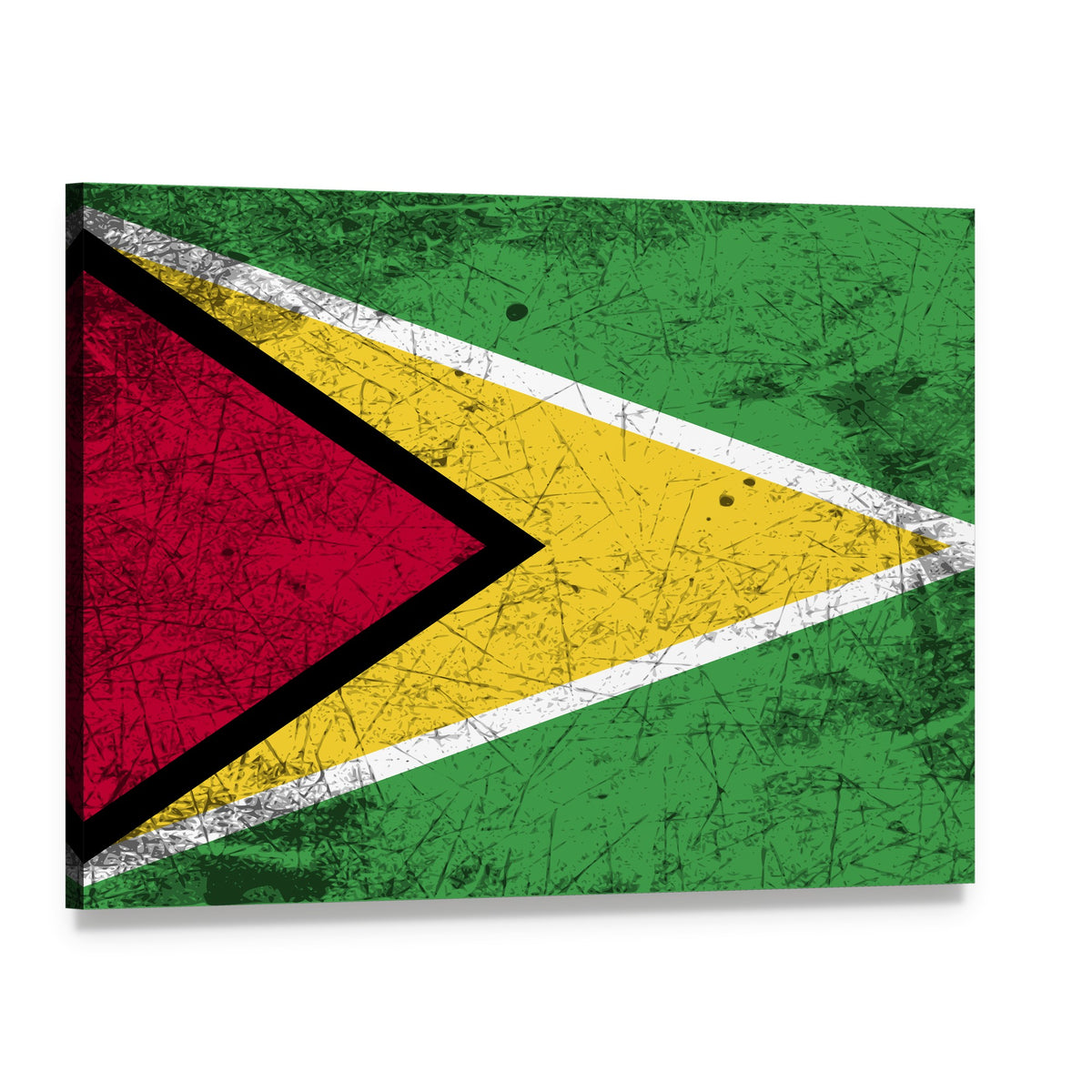 Distressed Guyana Flag Canvas Wall Art, single panel gallery wrapped canvas, angled product view