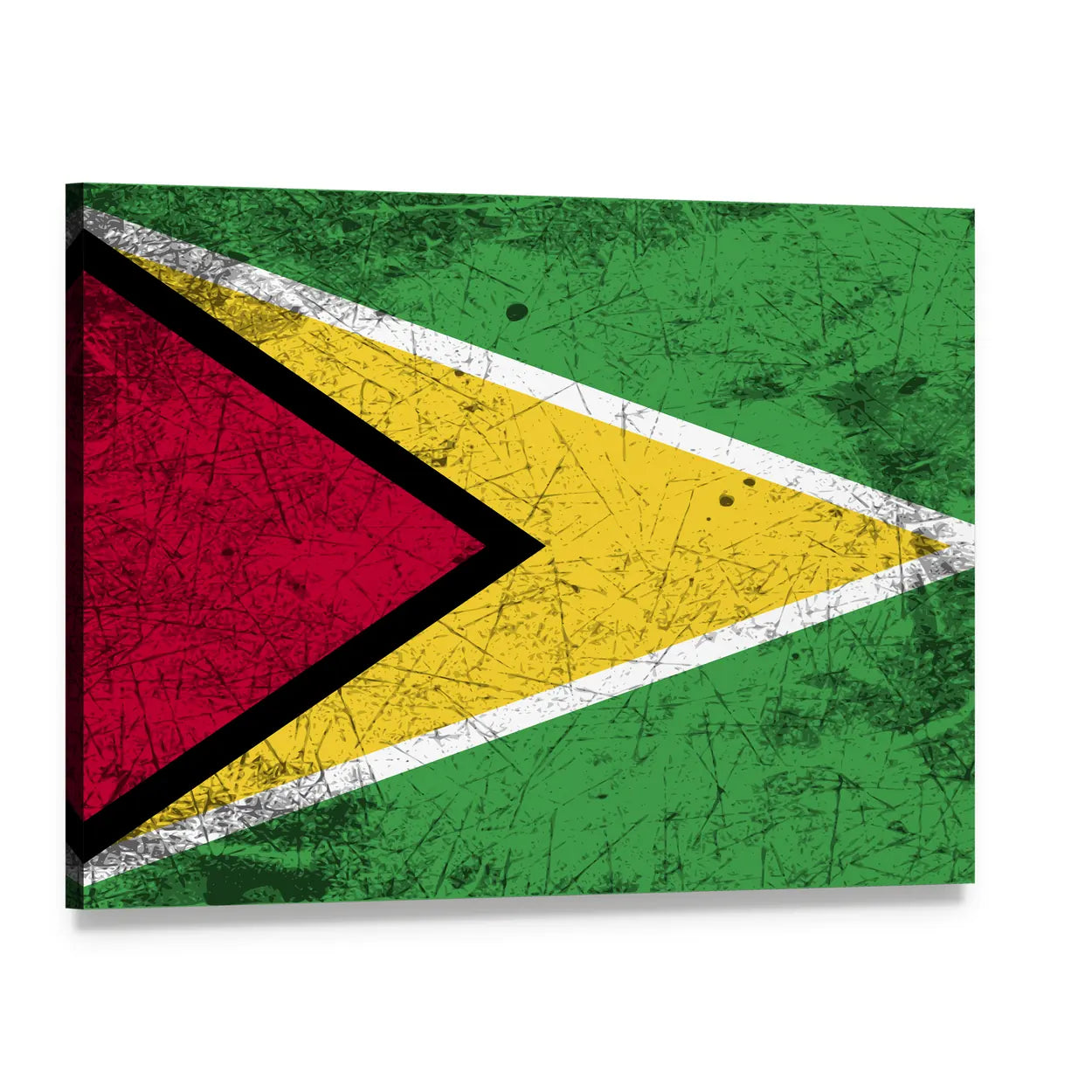 Vintage Guyana Flag with Golden Arrowhead Canvas Wall Art, single panel gallery wrapped canvas, angled product view