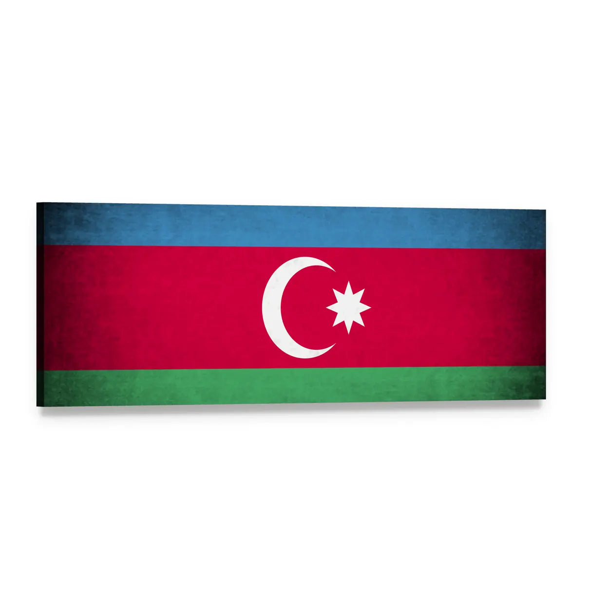 Azerbaijan Flag with Crescent and Star Panoramic Canvas Wall Art, single panel gallery wrapped canvas, angled product view