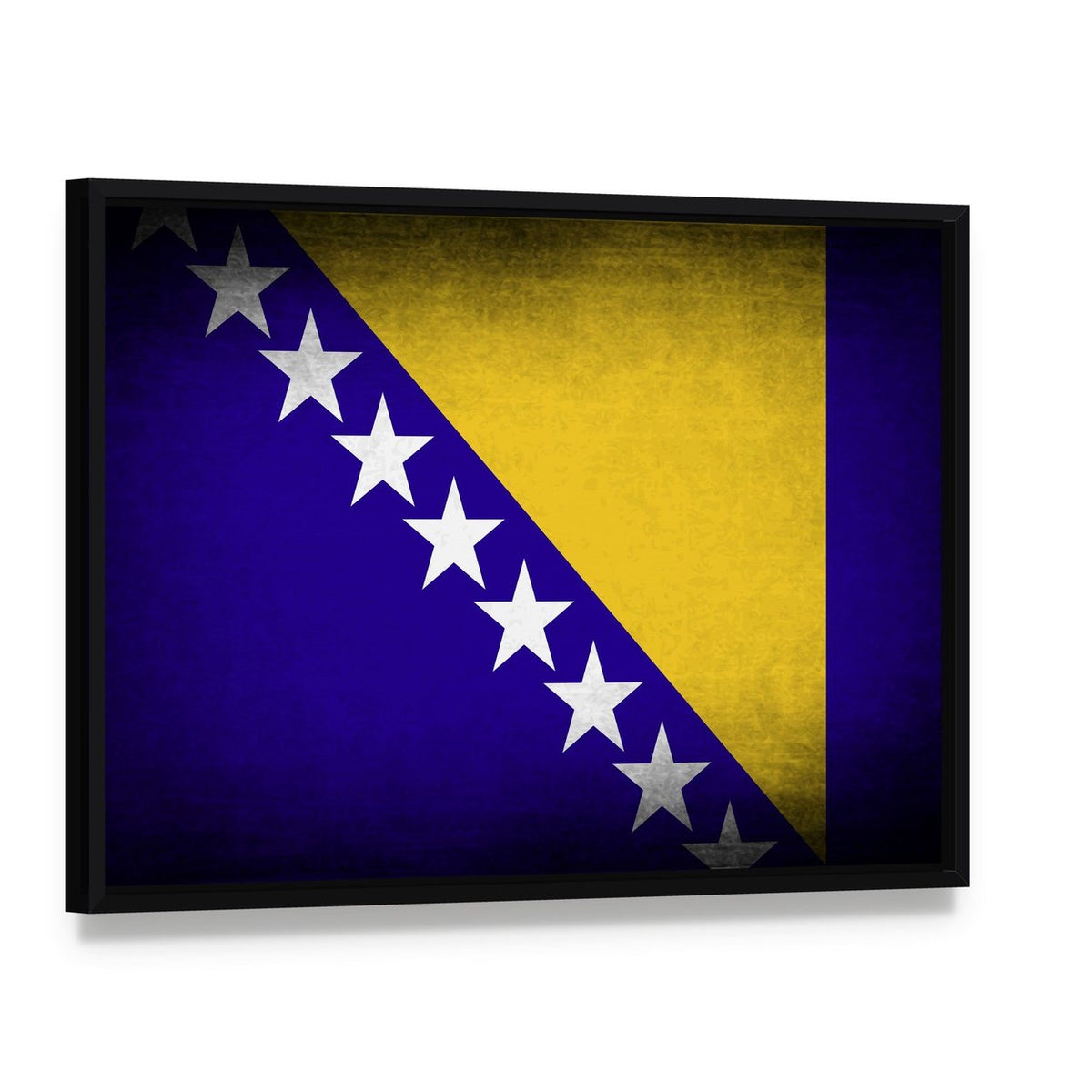 Bosnia and Herzegovina Flag Canvas Wall Art, framed canvas in a black floater frame, angled product view
