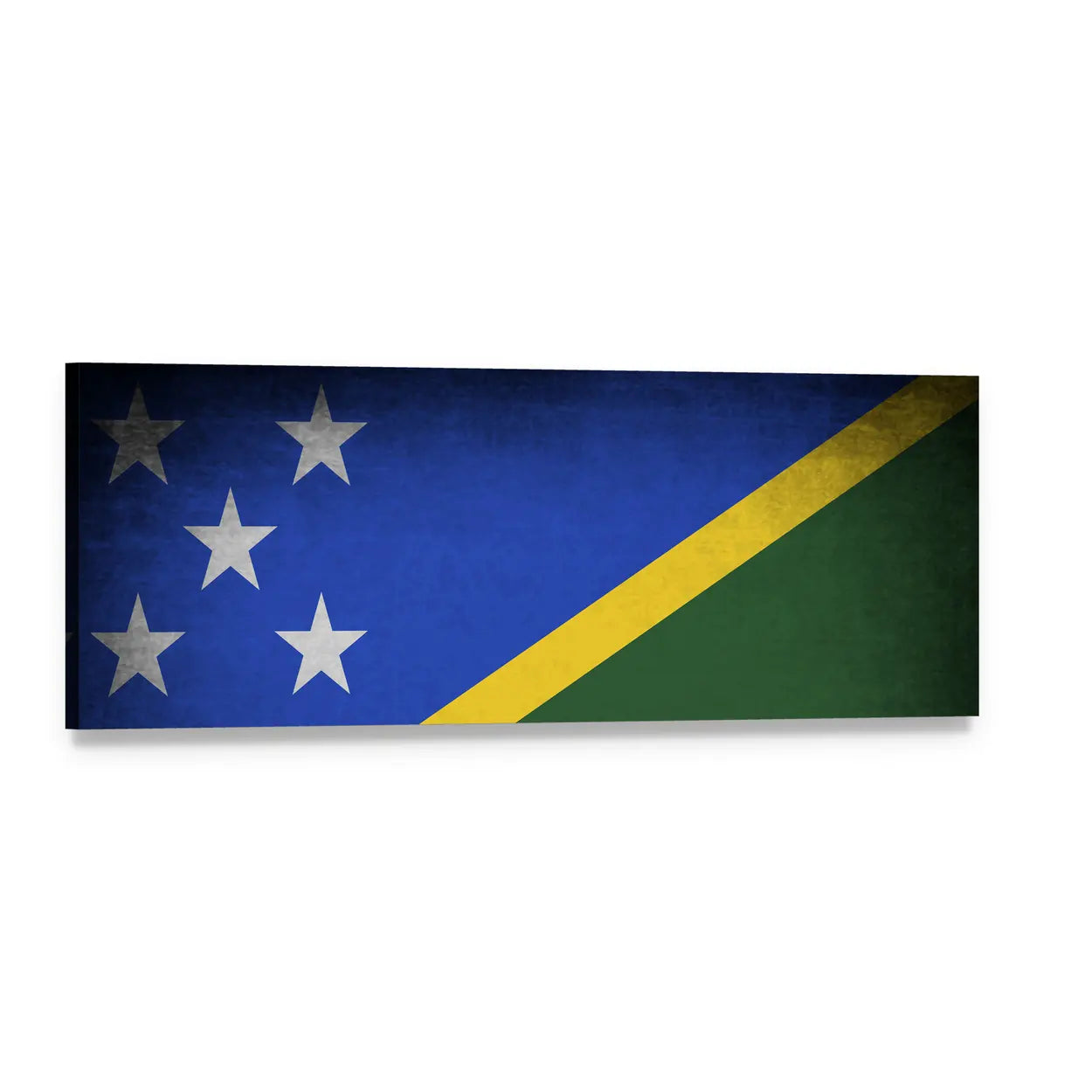 Weathered Solomon Islands Flag Panoramic Canvas Wall Art, single panel gallery wrapped canvas, angled product view