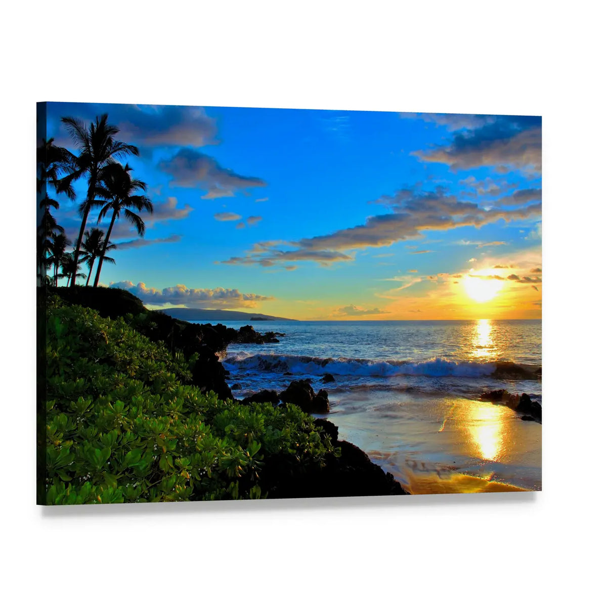 Maui Beach Sunset Canvas Wall Art, single panel gallery wrapped canvas, angled product view