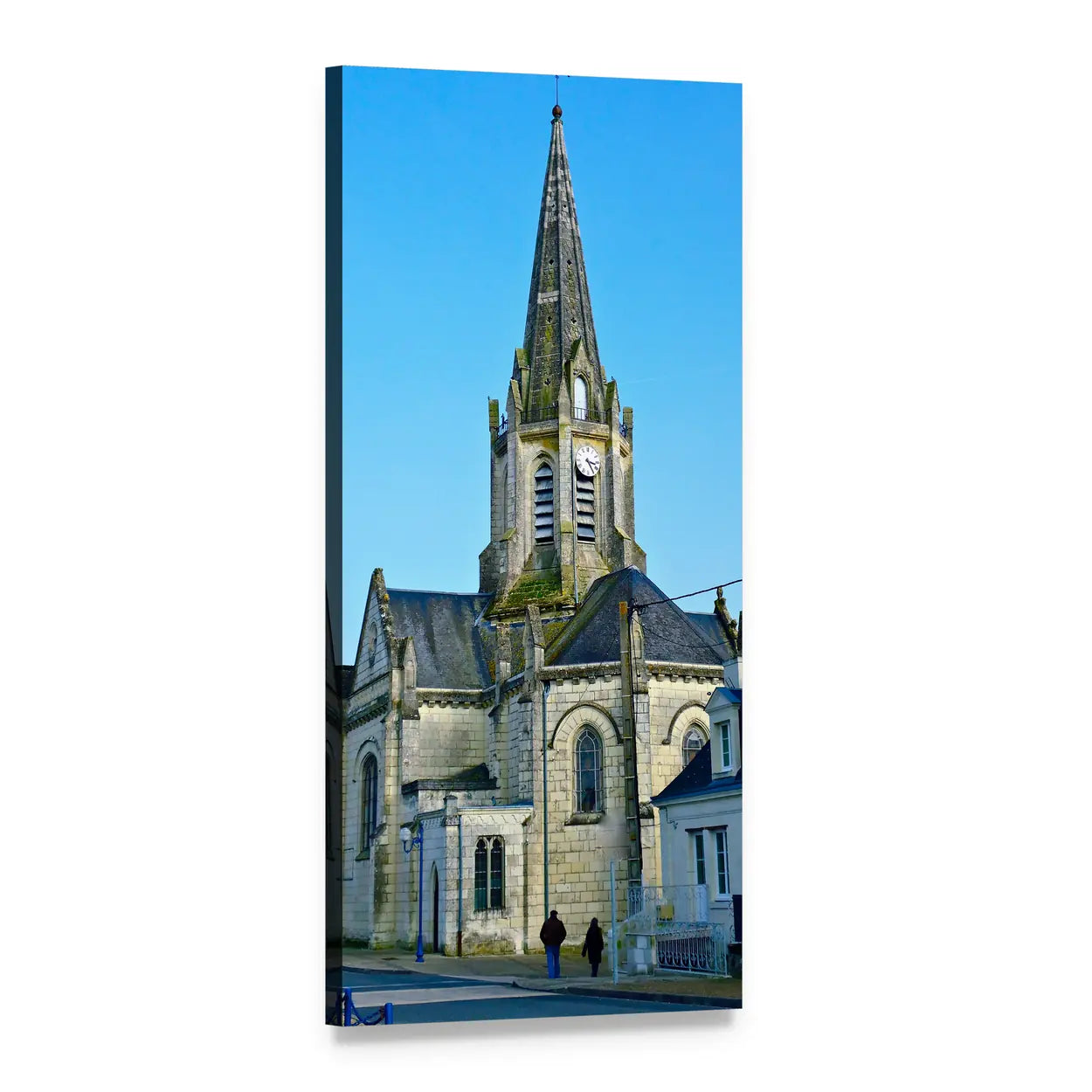 Gothic Stone Clock Tower Vertical Canvas Wall Art, 1 panel 1 Vertical layout gallery wrapped canvas set, angled product view