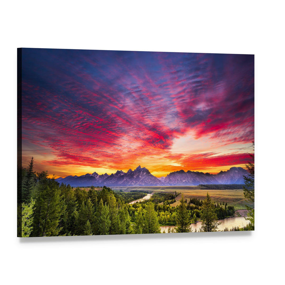 Colorful Sunset Over Snake River Canvas Wall Art, single panel gallery wrapped canvas, angled product view