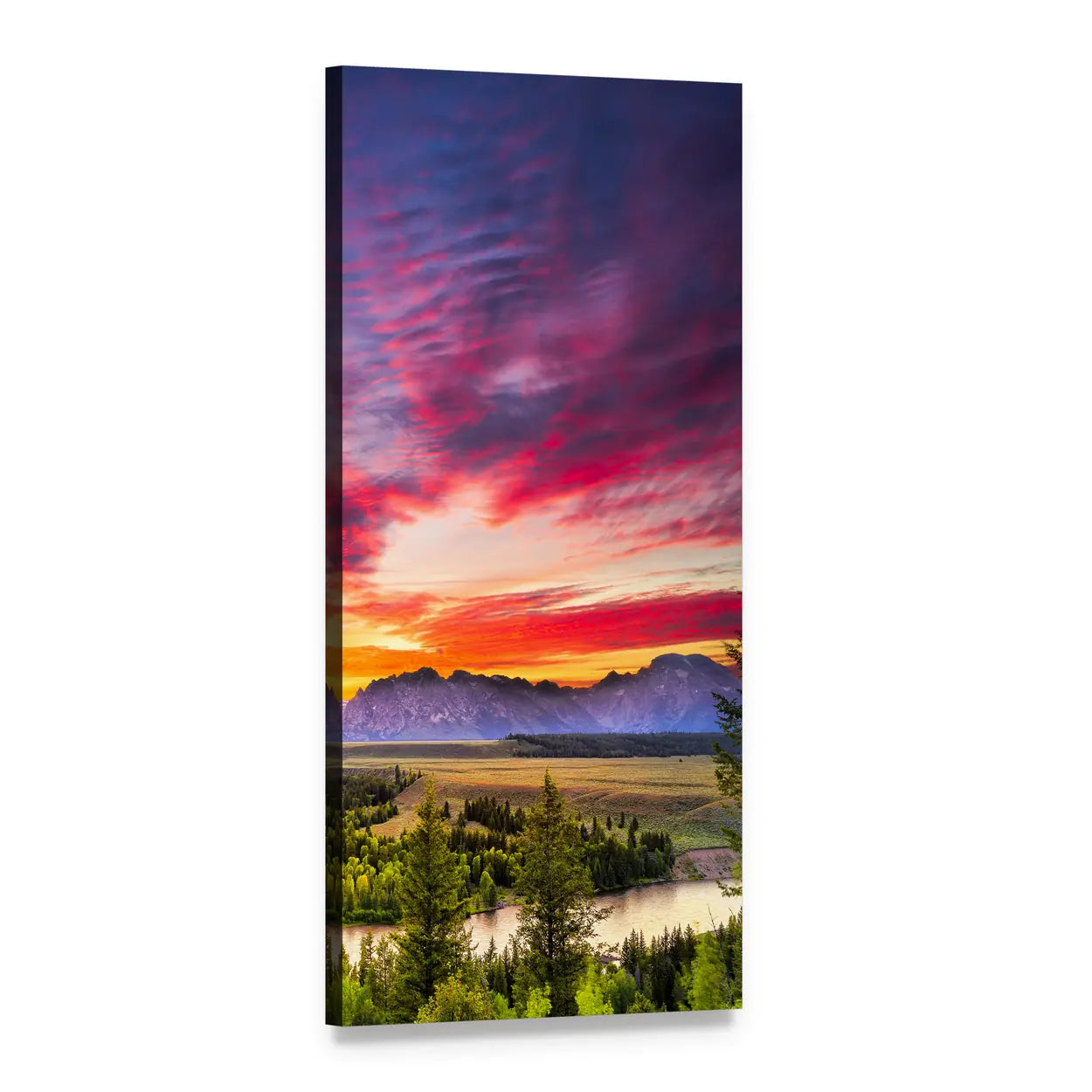 Colorful Sunset Over Snake River Vertical Canvas Wall Art, 1 panel 1 Vertical layout gallery wrapped canvas set, angled product view