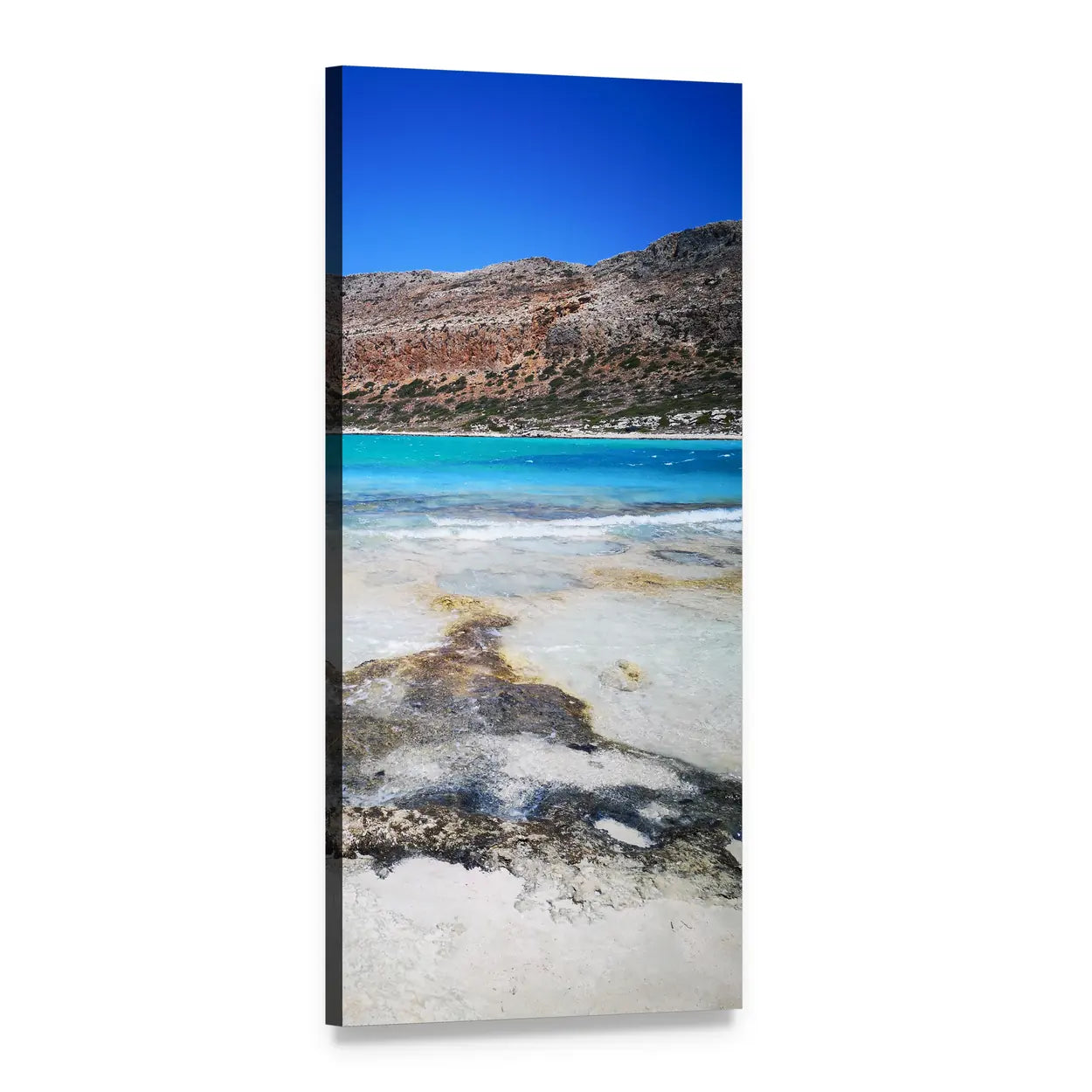 Turquoise Lagoon Beach Landscape Vertical Canvas Wall Art, 1 panel 1 Vertical layout gallery wrapped canvas set, angled product view