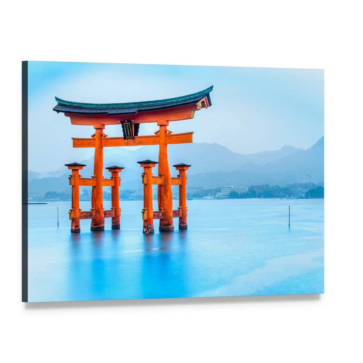 Floating Torii Gate in Japan Canvas Wall Art, single panel gallery wrapped canvas, angled product view