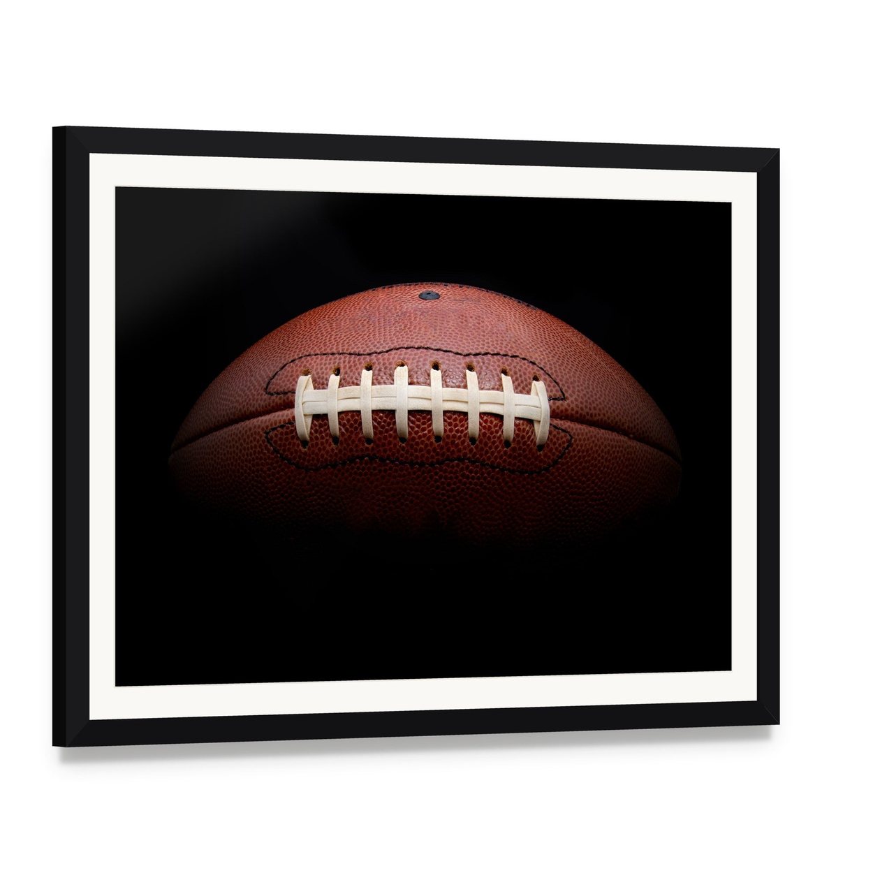 American Football Canvas Wall Art, framed print with white mat and black frame, angled product view