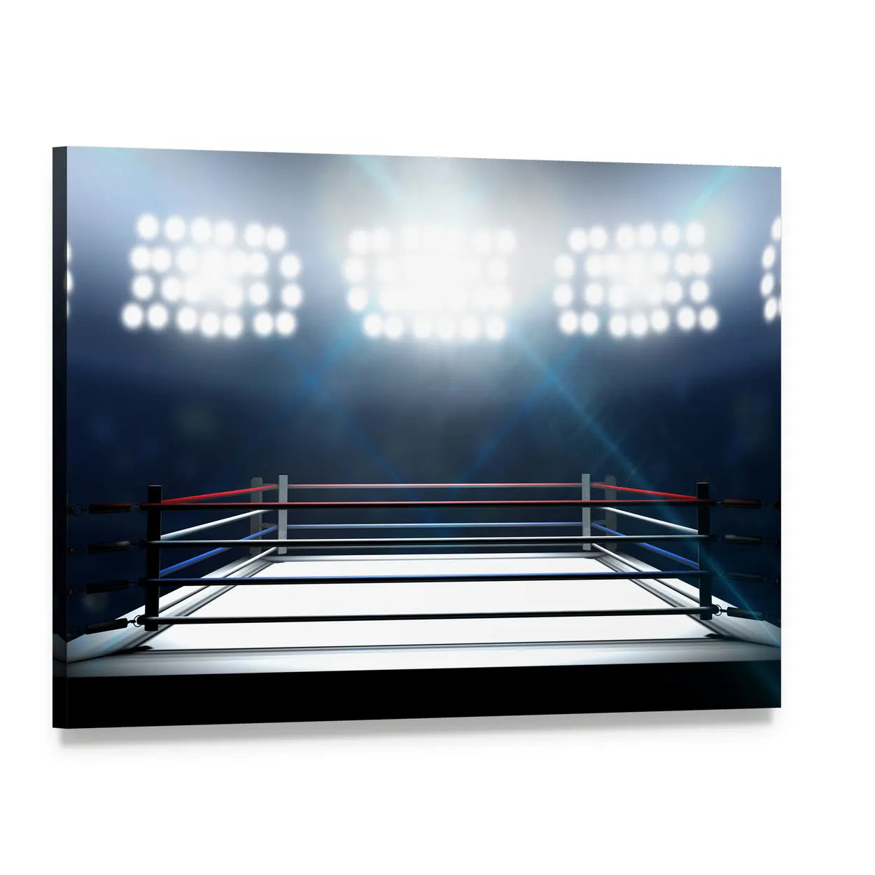 Boxing Ring Under Spotlights Canvas Wall Art, single panel gallery wrapped canvas, angled product view
