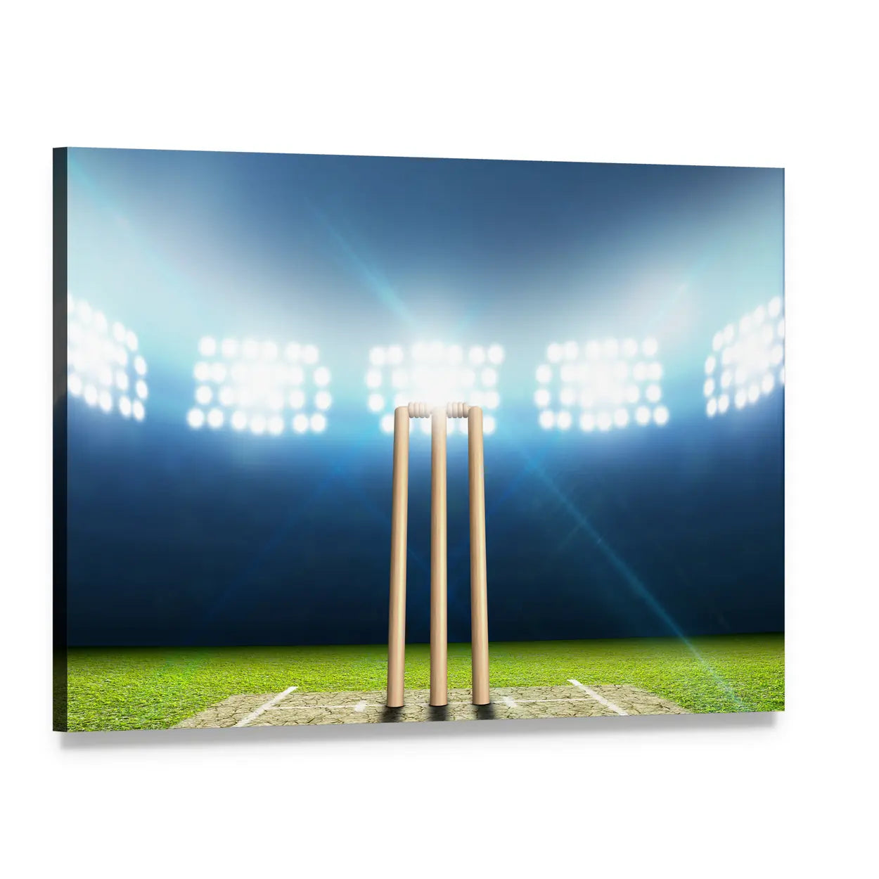 Cricket Pitch Under Floodlights Canvas Wall Art, single panel gallery wrapped canvas, angled product view