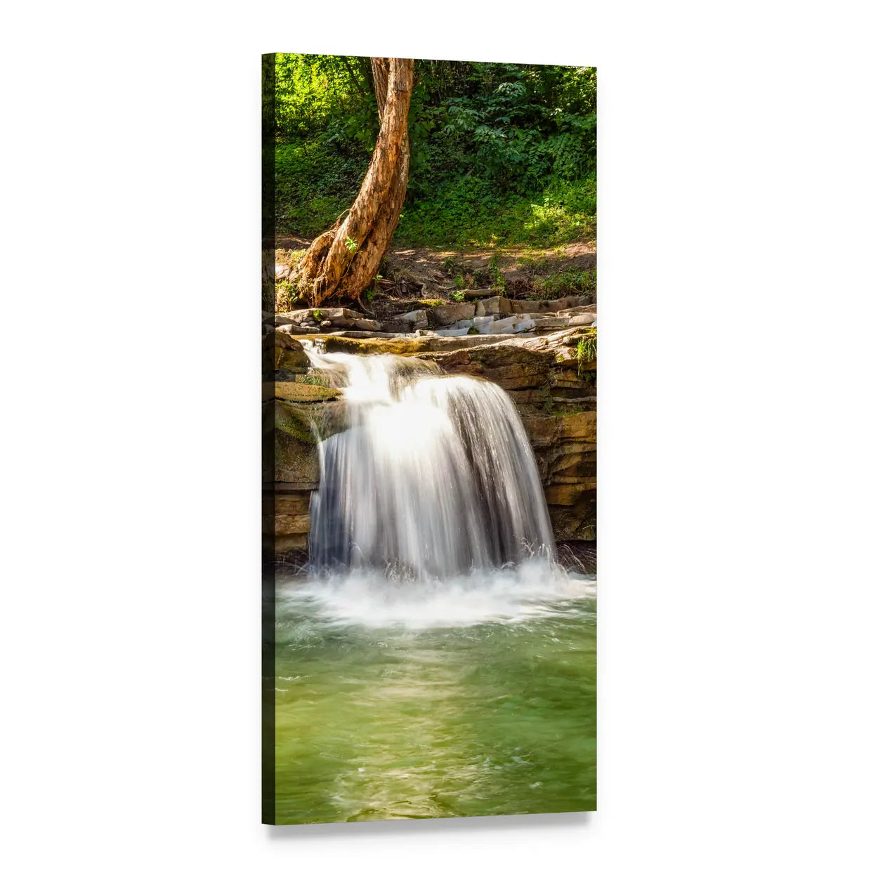 River Cascade Waterfall Vertical Canvas Wall Art, 1 panel 1 Vertical layout gallery wrapped canvas set, angled product view
