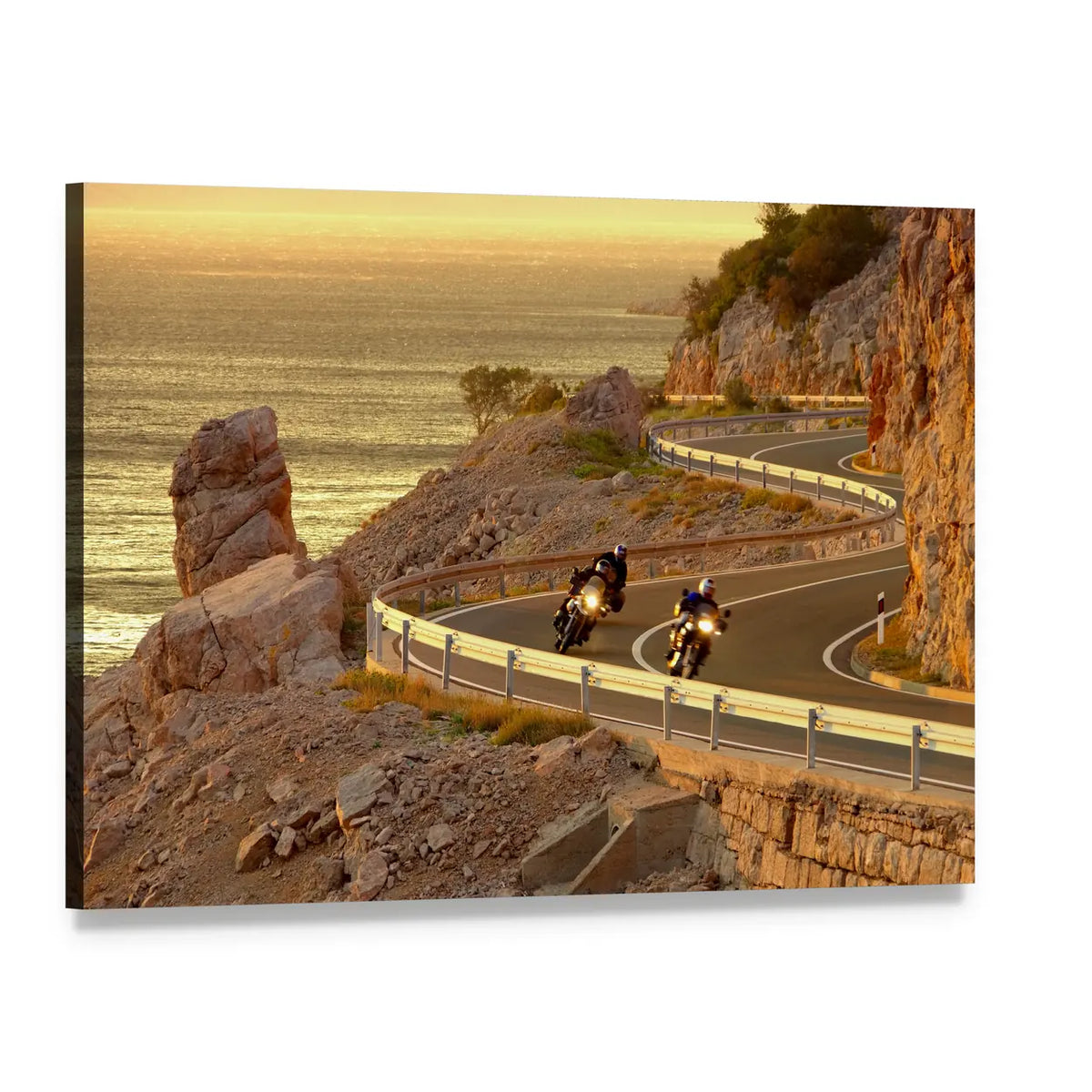Motorcyclists on Croatian Coast Road Canvas Wall Art, single panel gallery wrapped canvas, angled product view