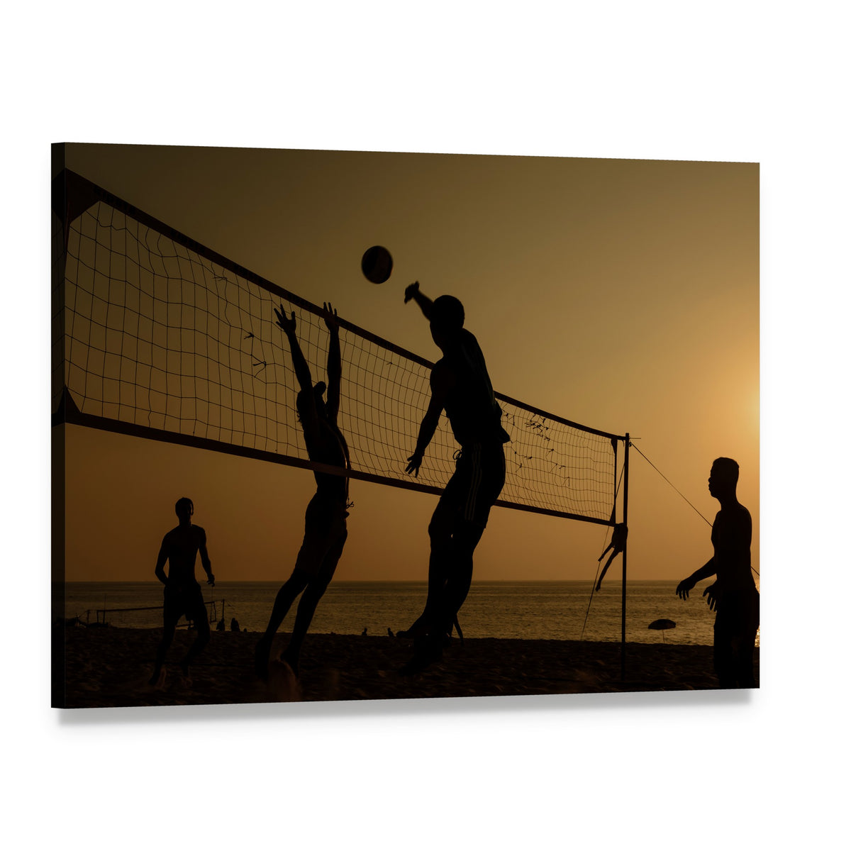 Players Playing Volleyball at Beach Canvas Wall Art, single panel gallery wrapped canvas, angled product view