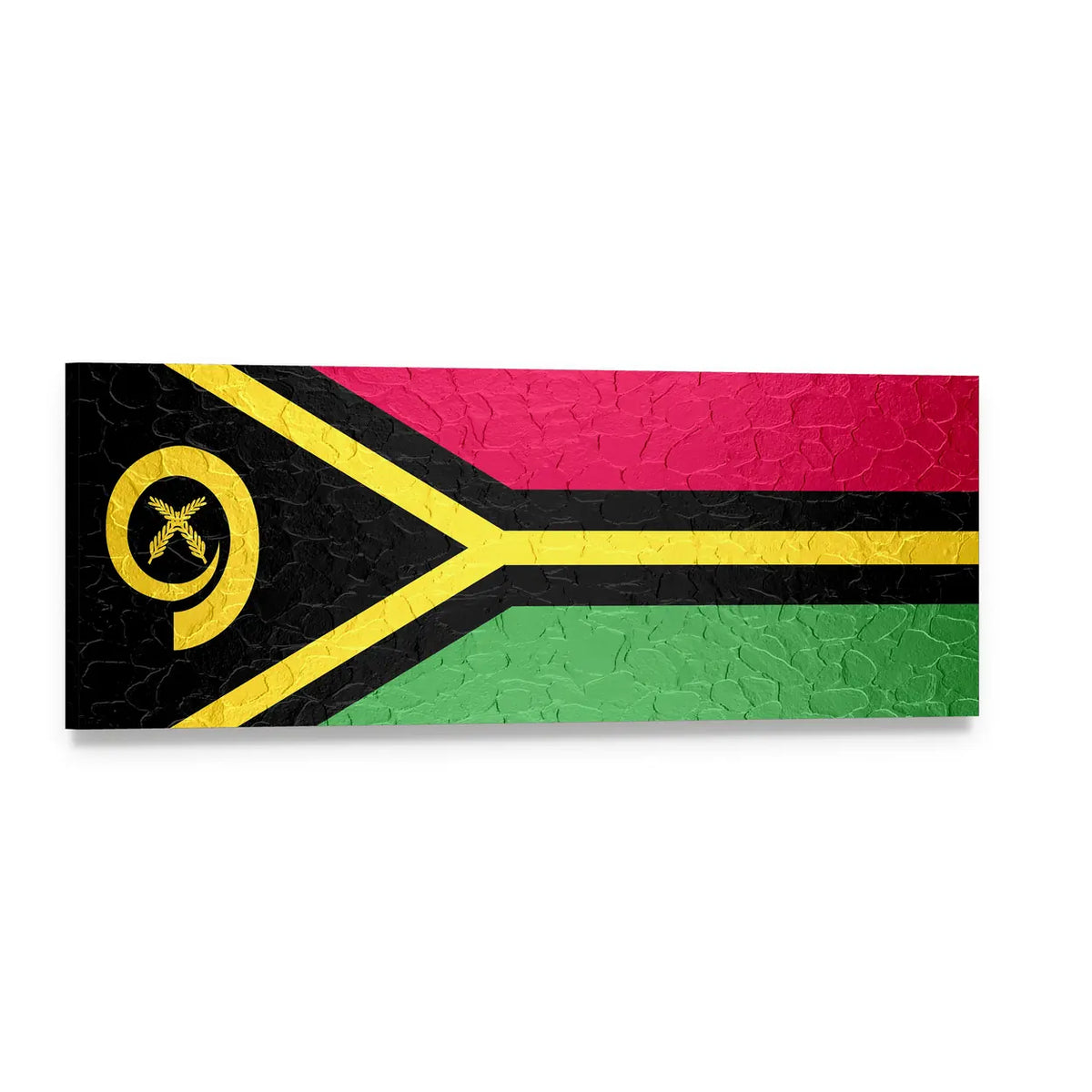 Vanuatu Flag with Boar's Tusk Emblem Panoramic Canvas Wall Art, single panel gallery wrapped canvas, angled product view