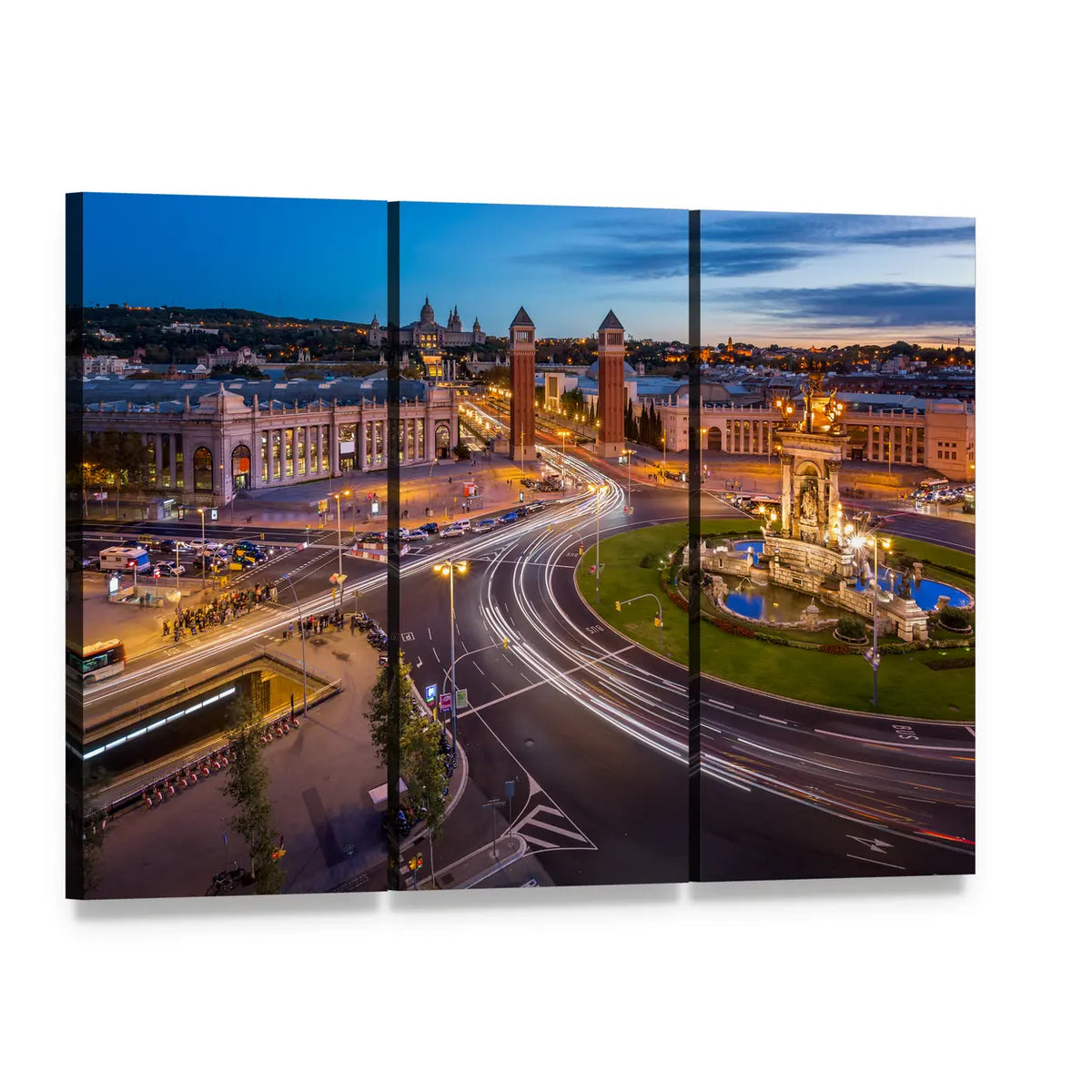 Placa Espanya at Dusk Canvas Wall Art, 3 panel 3 Horizontal layout gallery wrapped canvas set, angled product view