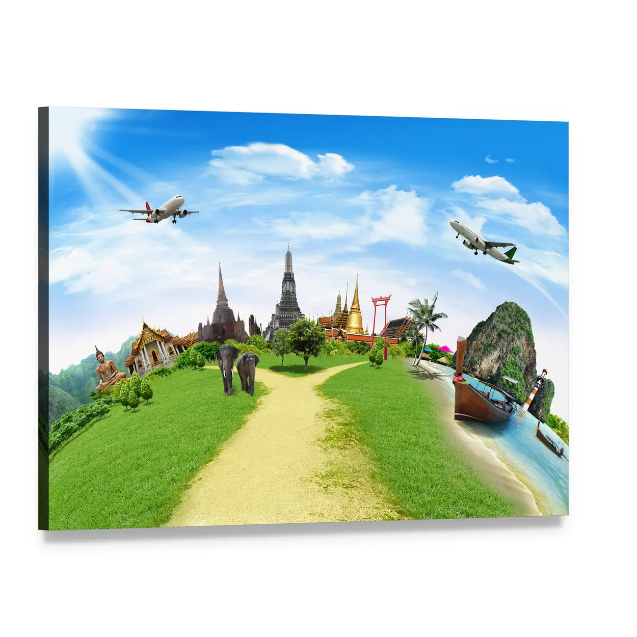 Thailand Travel Collage Canvas Wall Art, single panel gallery wrapped canvas, angled product view