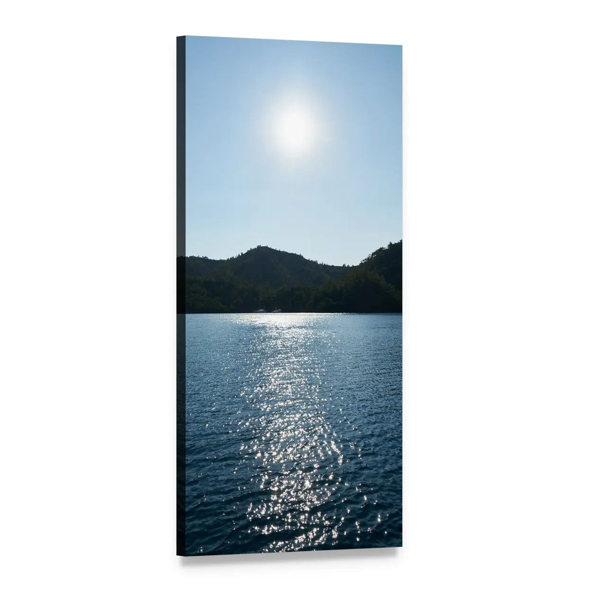 Summer Sun Reflection Over Ocean Vertical Canvas Wall Art, 1 panel 1 Vertical layout gallery wrapped canvas set, angled product view