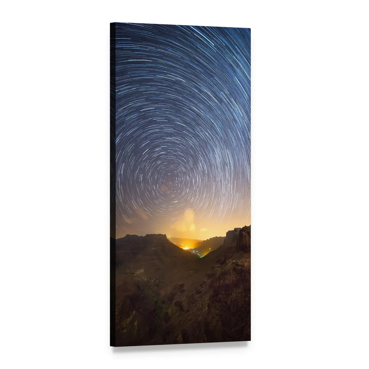 Star Trails in Night Sky Vertical Canvas Wall Art, 1 panel 1 Vertical layout gallery wrapped canvas set, angled product view