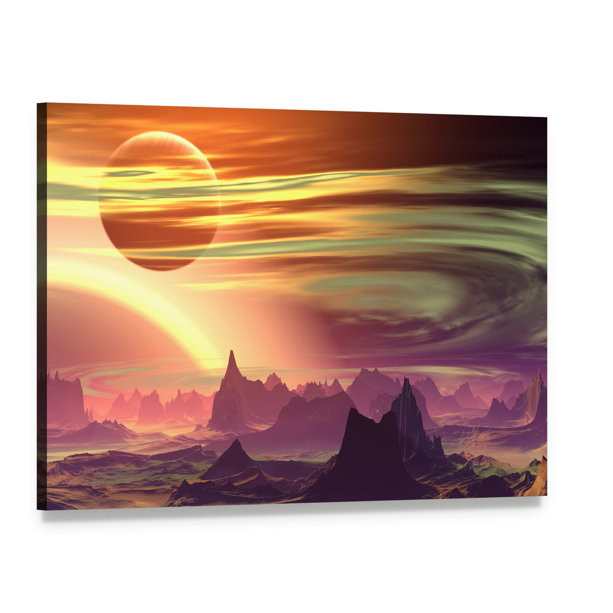 Rocks and Moon on Alien Planet Canvas Wall Art, single panel gallery wrapped canvas, angled product view