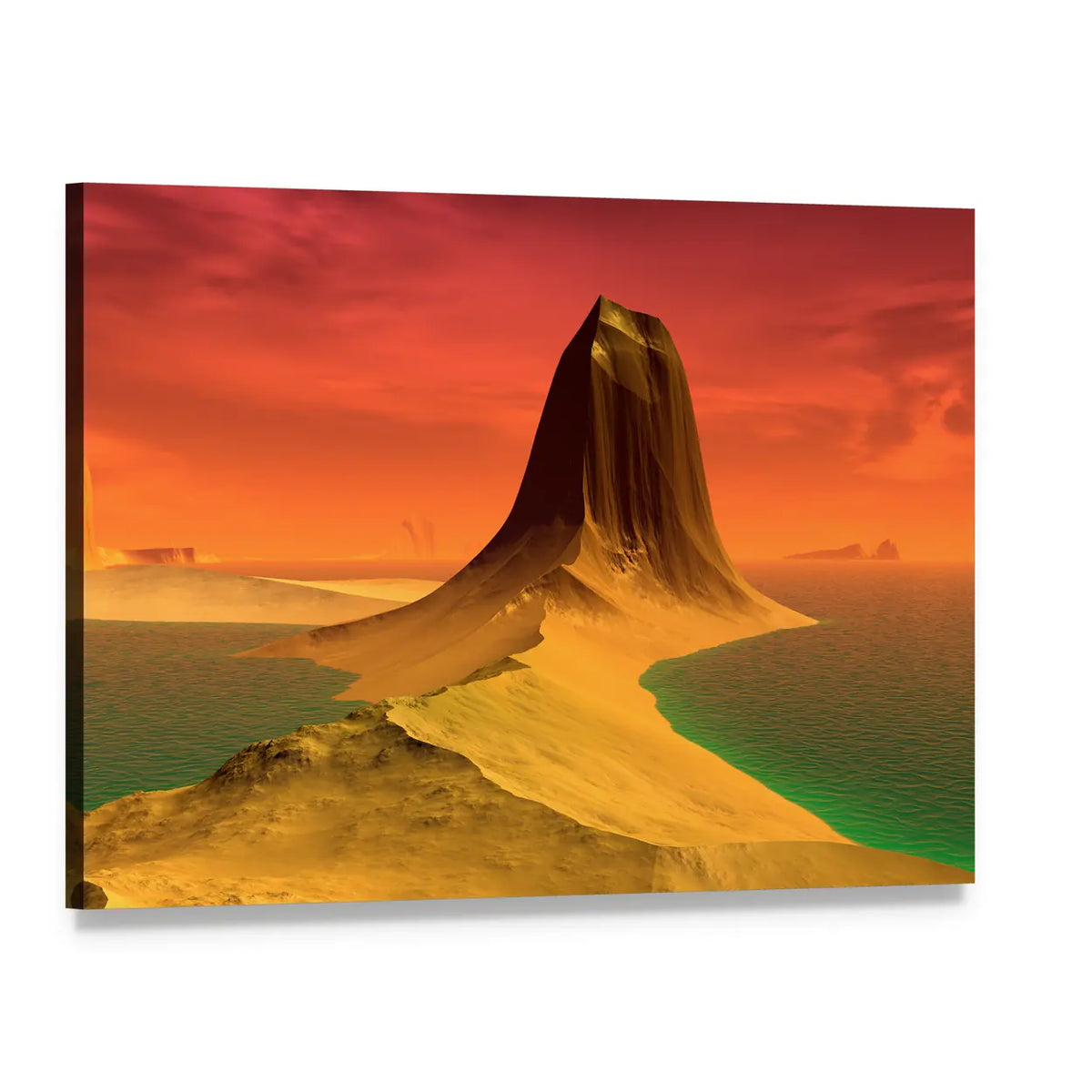 Alien Sunset Over Emerald Sea Canvas Wall Art, single panel gallery wrapped canvas, angled product view