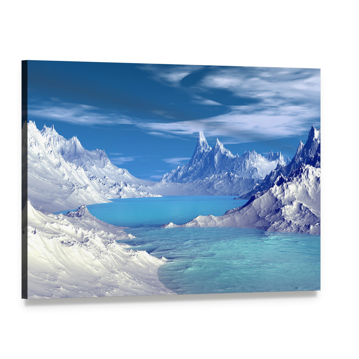 Alien Lake on Icy Planet Canvas Wall Art, single panel gallery wrapped canvas, angled product view