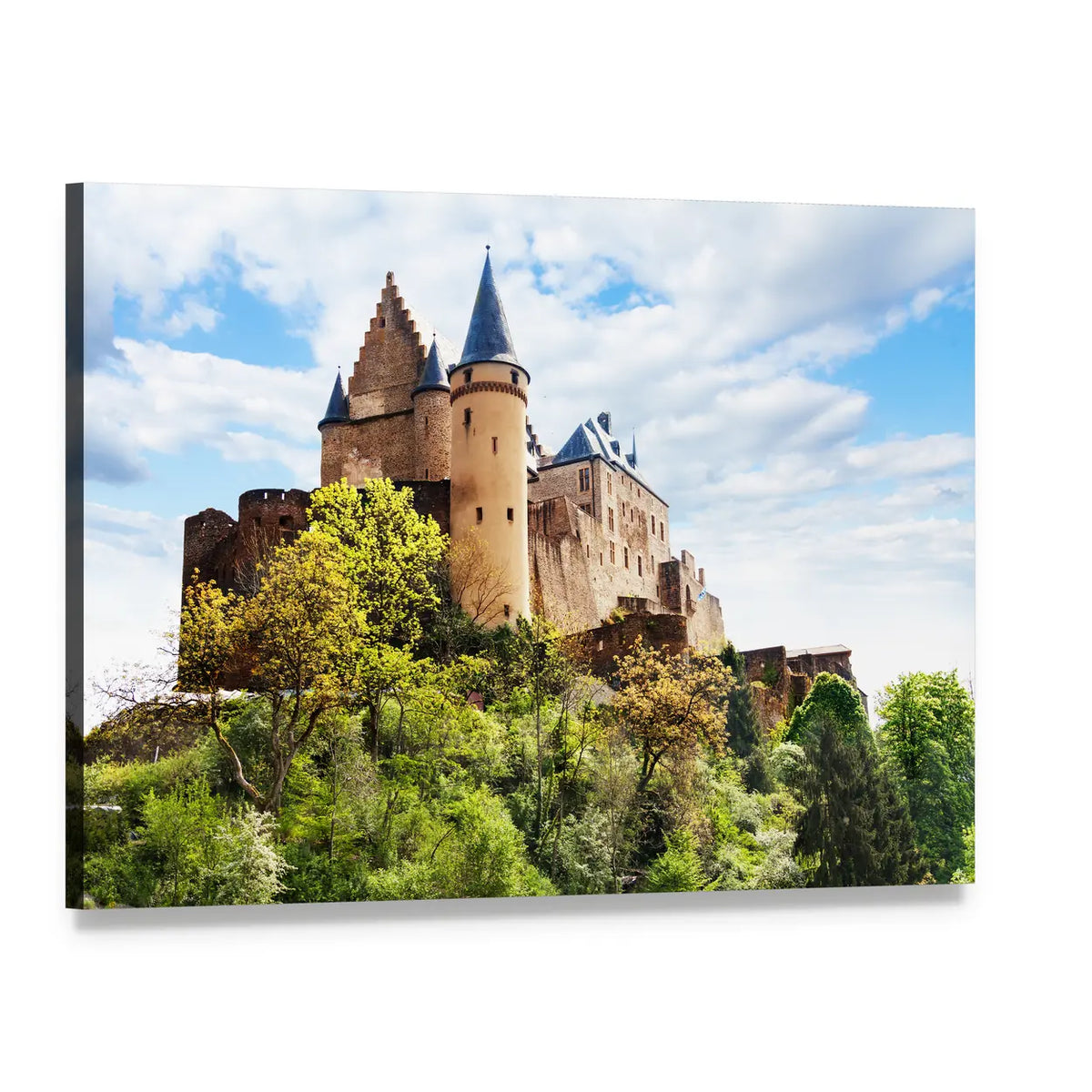 Vianden Castle Fortifications Canvas Wall Art, single panel gallery wrapped canvas, angled product view