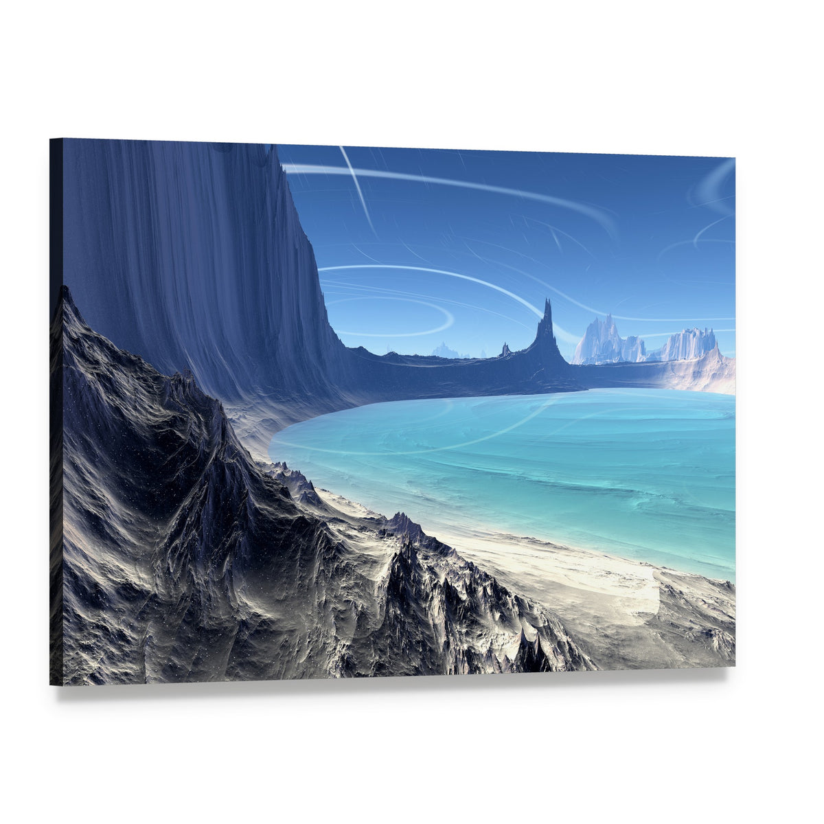 Rocks and Lake on Alien Planet Canvas Wall Art, single panel gallery wrapped canvas, angled product view