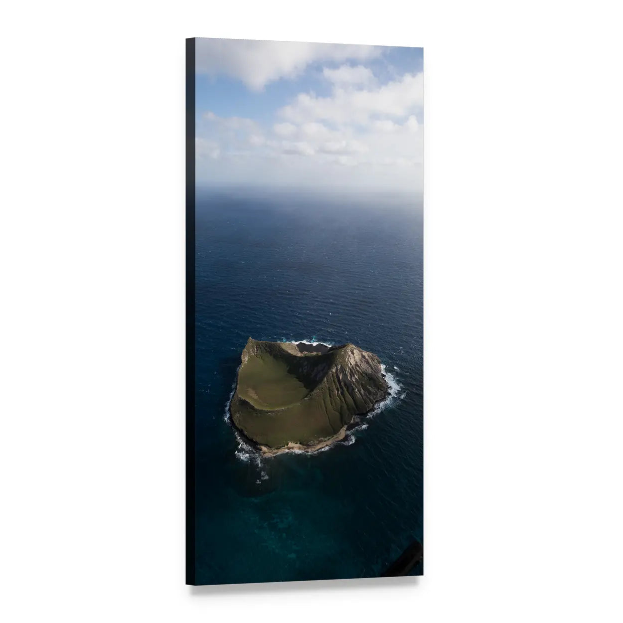 Volcanic Island Over Deep Blue Ocean Vertical Canvas Wall Art, 1 panel 1 Vertical layout gallery wrapped canvas set, angled product view