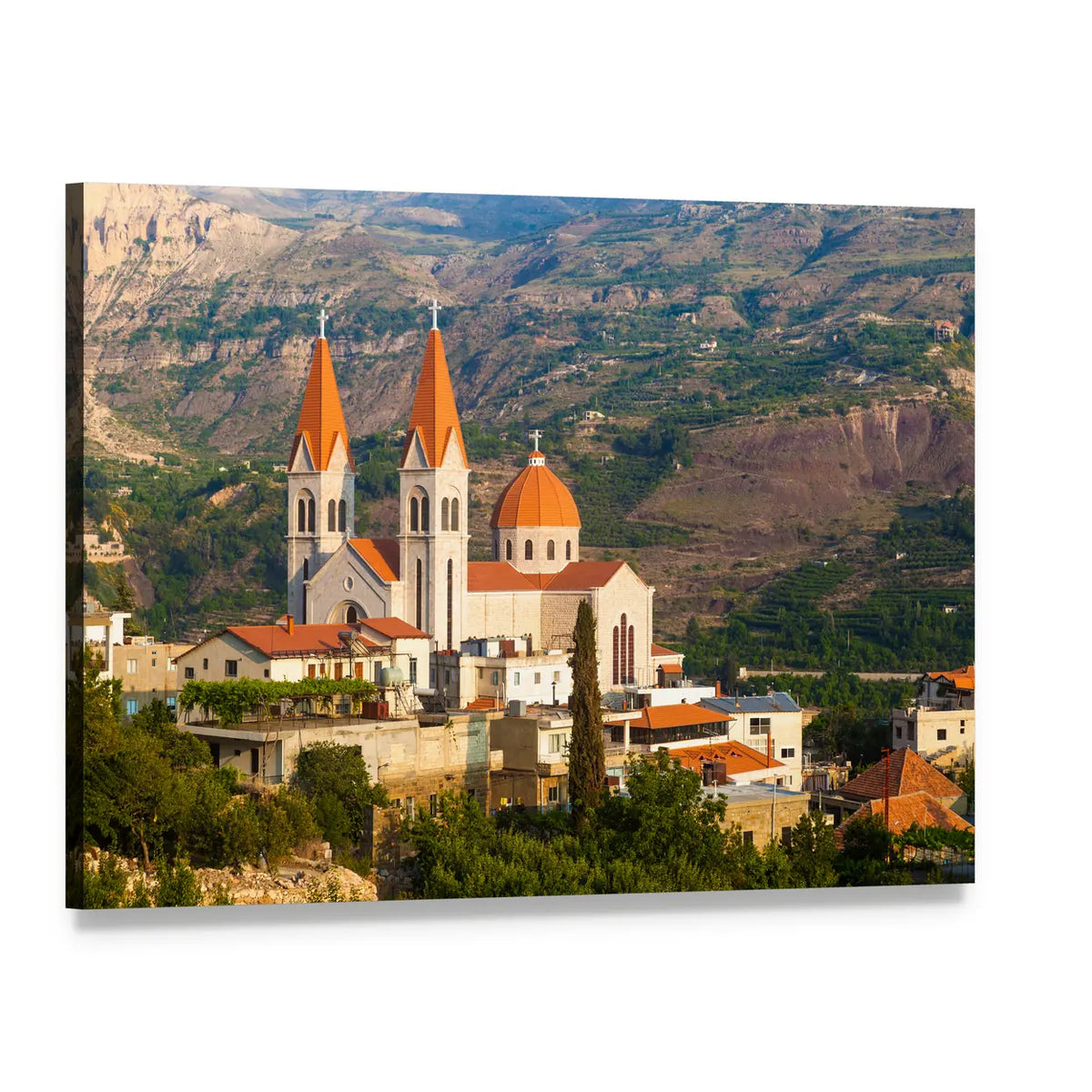 Church in Bsharri Canvas Wall Art, single panel gallery wrapped canvas, angled product view
