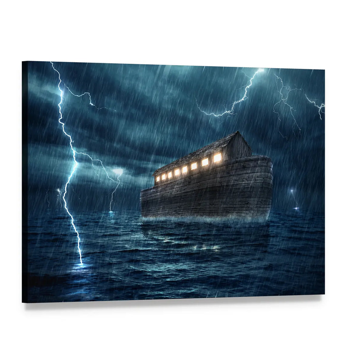 Noah's Ark Night Storm Canvas Wall Art, single panel gallery wrapped canvas, angled product view