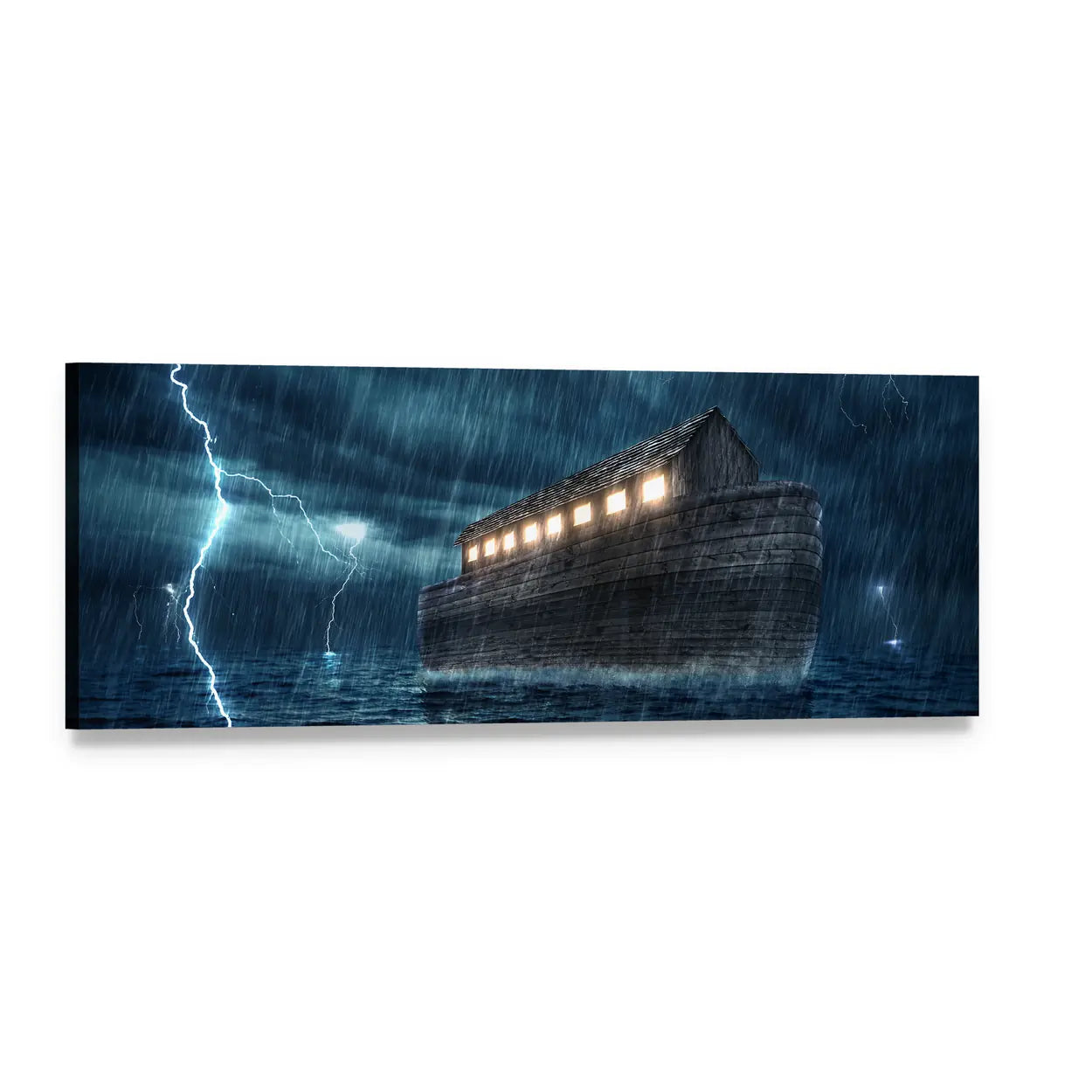 Noah's Ark in a Storm Panoramic Canvas Wall Art, single panel gallery wrapped canvas, angled product view