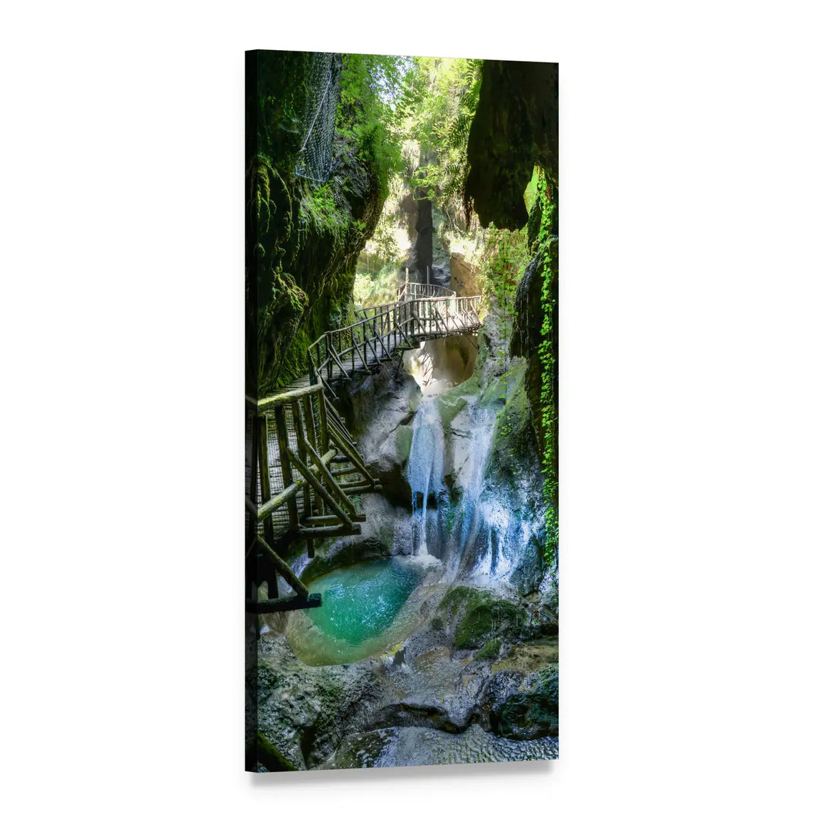 Paradise Waterfall in Italy Vertical Canvas Wall Art, 1 panel 1 Vertical layout gallery wrapped canvas set, angled product view