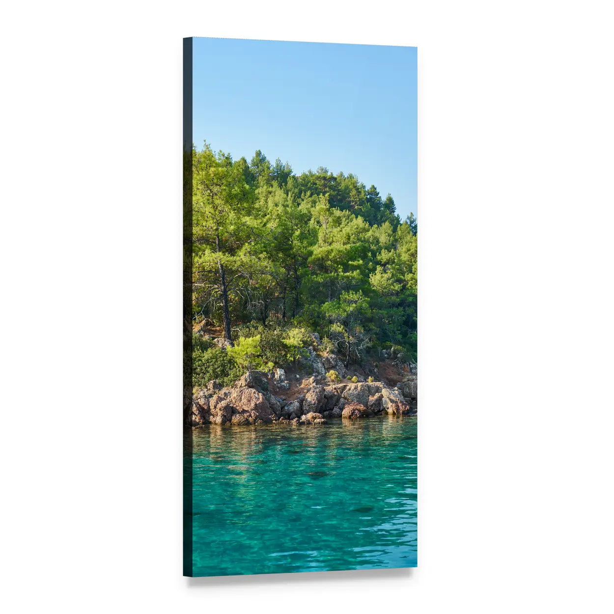 Turquoise Coastline with Mountains Vertical Canvas Wall Art, 1 panel 1 Vertical layout gallery wrapped canvas set, angled product view