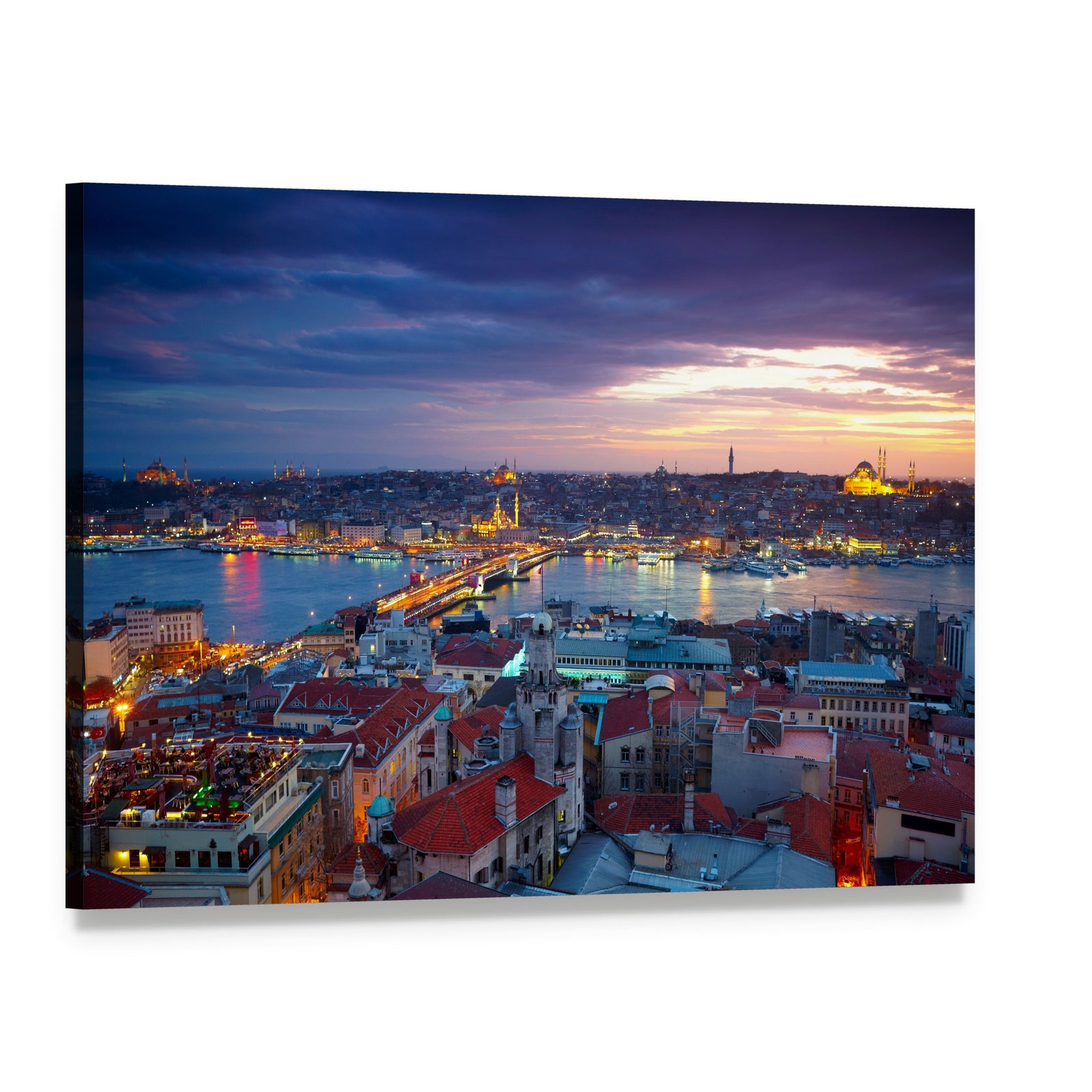 Istanbul Sunset Canvas Wall Art, single panel gallery wrapped canvas, angled product view