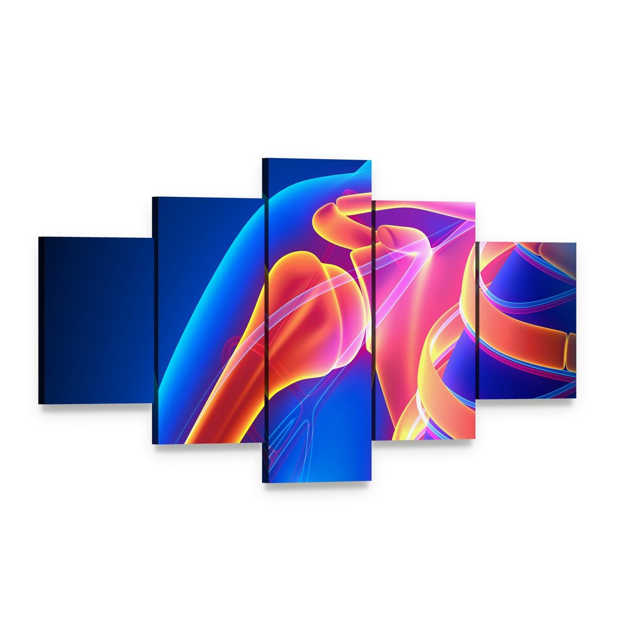 Glowing Shoulder Joint Anatomy Canvas Wall Art, 5 panel 5 Star layout gallery wrapped canvas set, angled product view