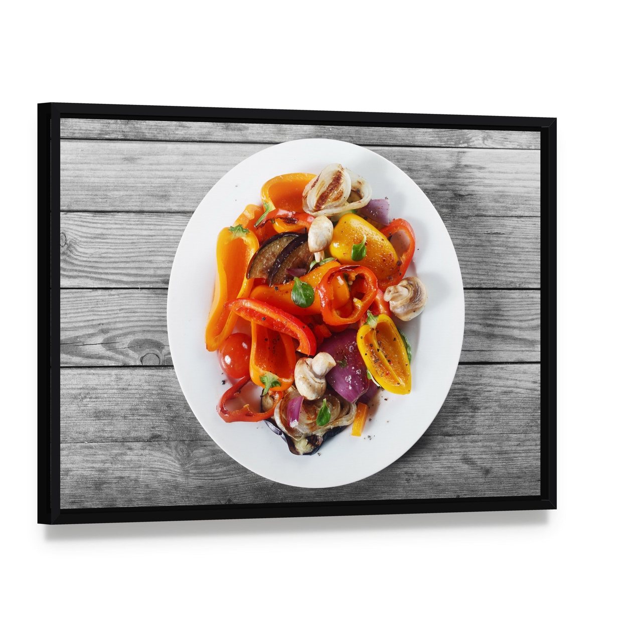 Healthy Appetizer Canvas Wall Art, framed canvas in a black floater frame, angled product view