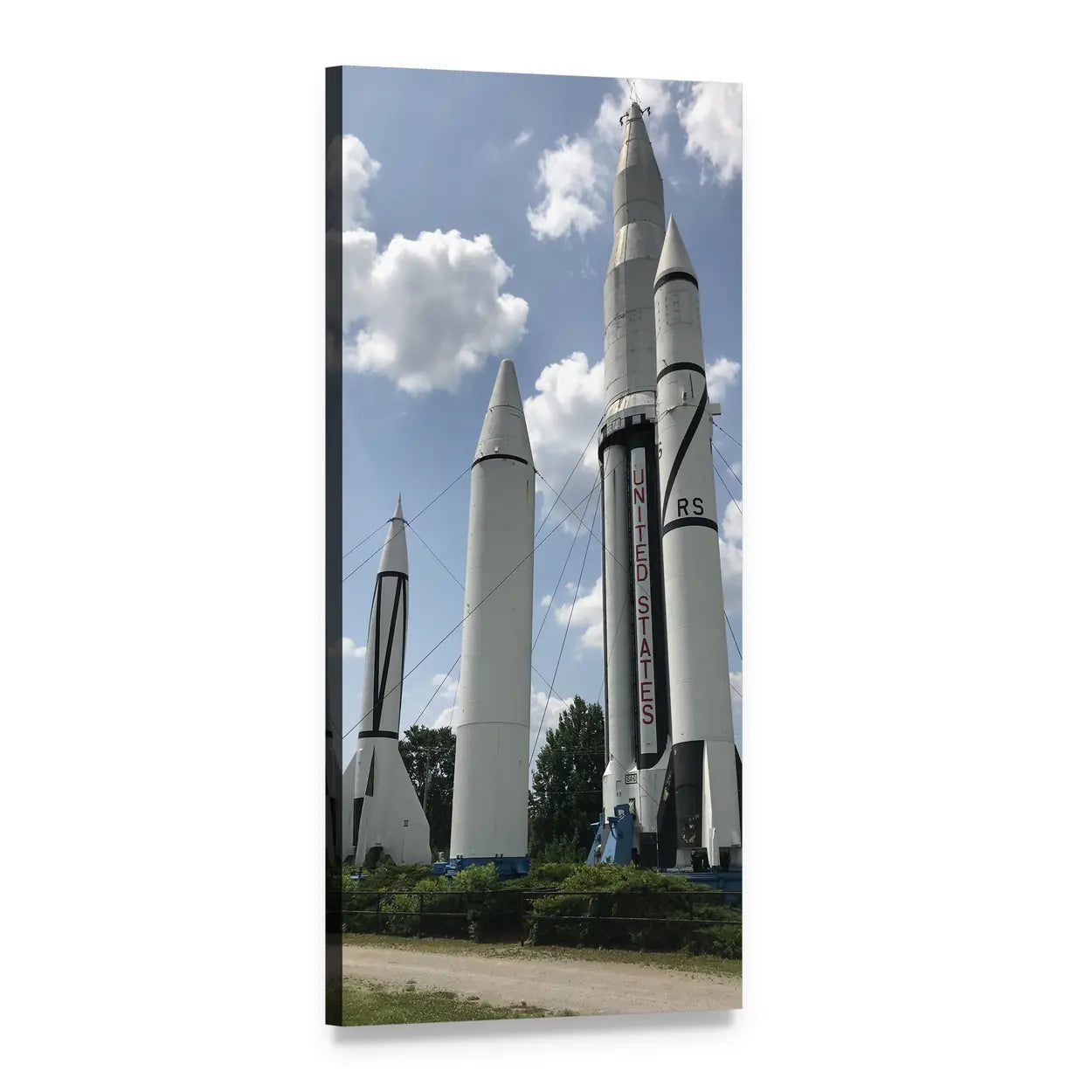 Retro Rockets with United States Lettering Vertical Canvas Wall Art, 1 panel 1 Vertical layout gallery wrapped canvas set, angled product view