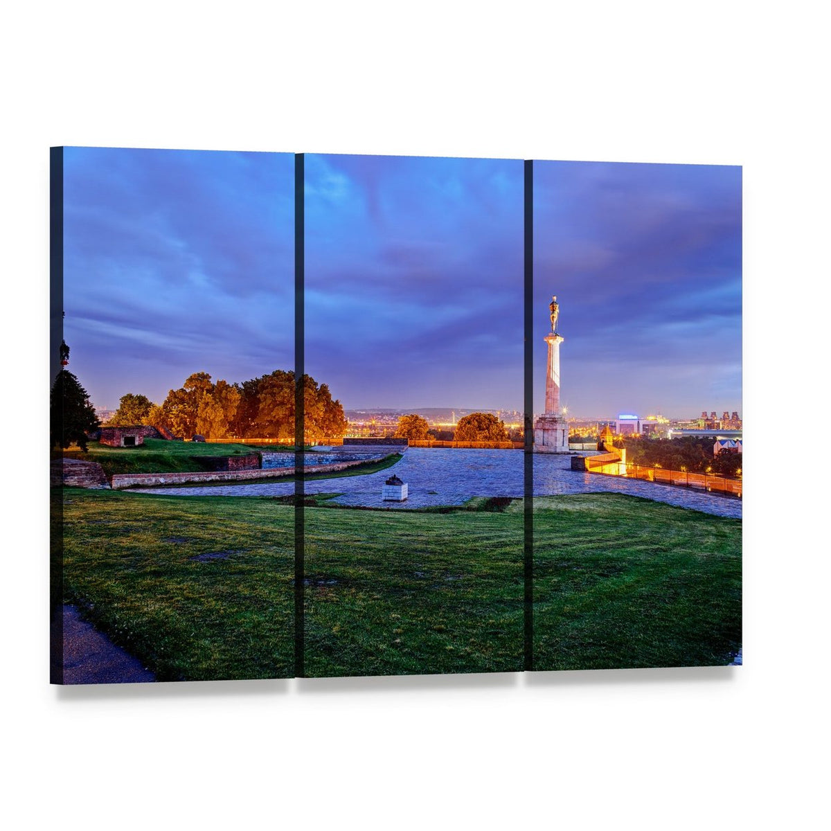 Belgrade Fortress at Dusk Canvas Wall Art, 3 panel 3 Horizontal layout gallery wrapped canvas set, angled product view