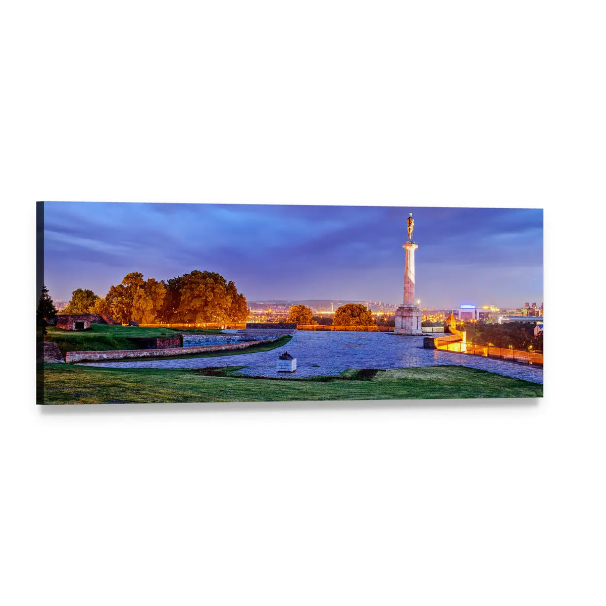 Belgrade Fortress at Dusk Panoramic Canvas Wall Art, single panel gallery wrapped canvas, angled product view