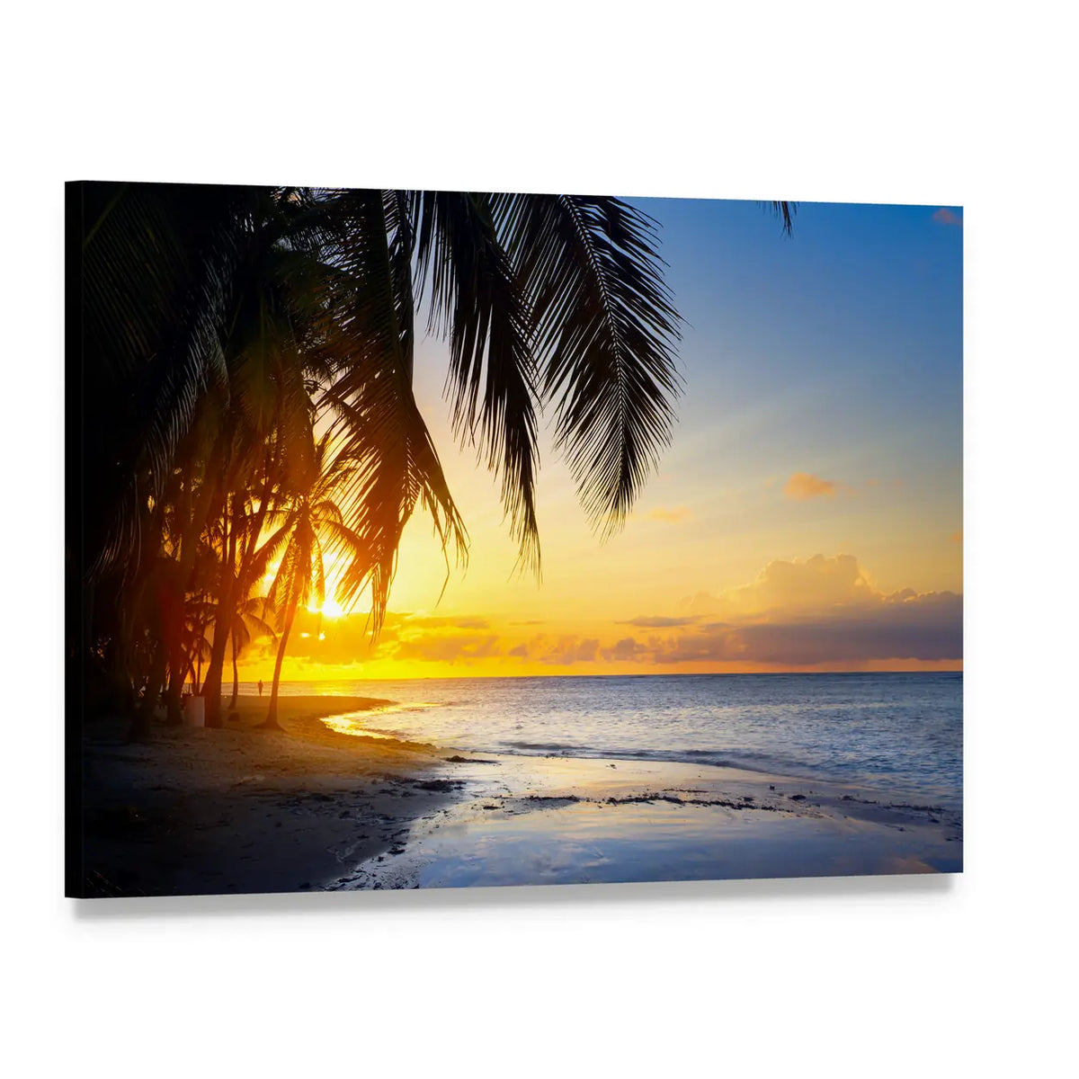 Sunrise Over Tropical Beach Canvas Wall Art, single panel gallery wrapped canvas, angled product view