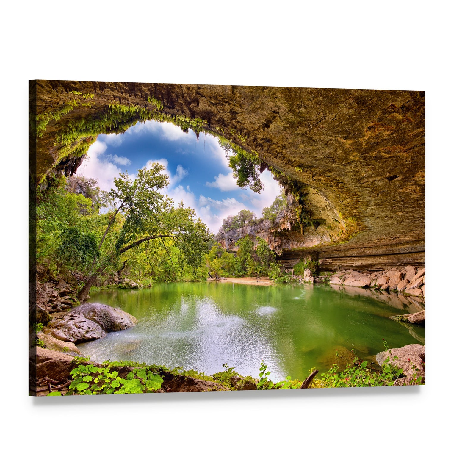 Hamilton Pool Cave Opening Canvas Wall Art, single panel gallery wrapped canvas, angled product view