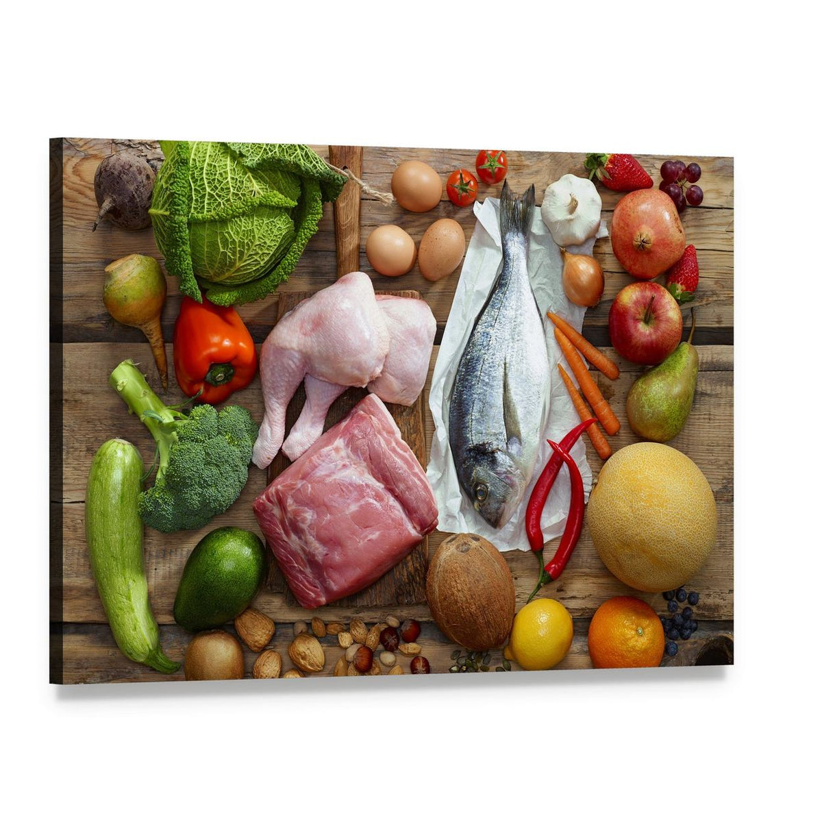 Paleo Diet Collection Canvas Wall Art, single panel gallery wrapped canvas, angled product view