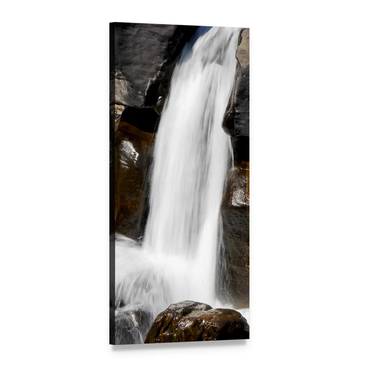 White Waterfall Over Rocks Vertical Canvas Wall Art, 1 panel 1 Vertical layout gallery wrapped canvas set, angled product view